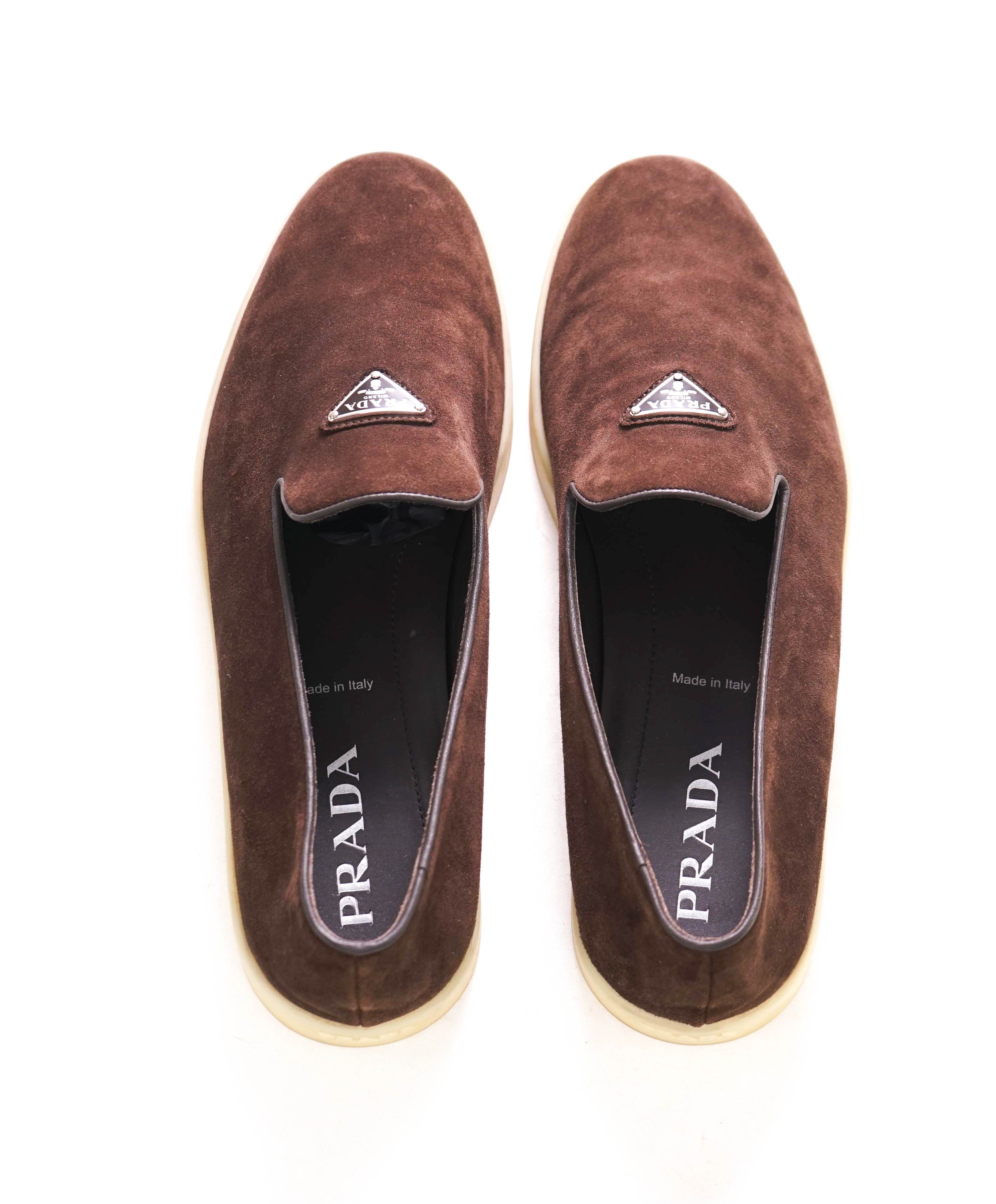 $1,150 PRADA - Brown Suede Espadrille LOGO Loafers - 10 US (9 Prada)