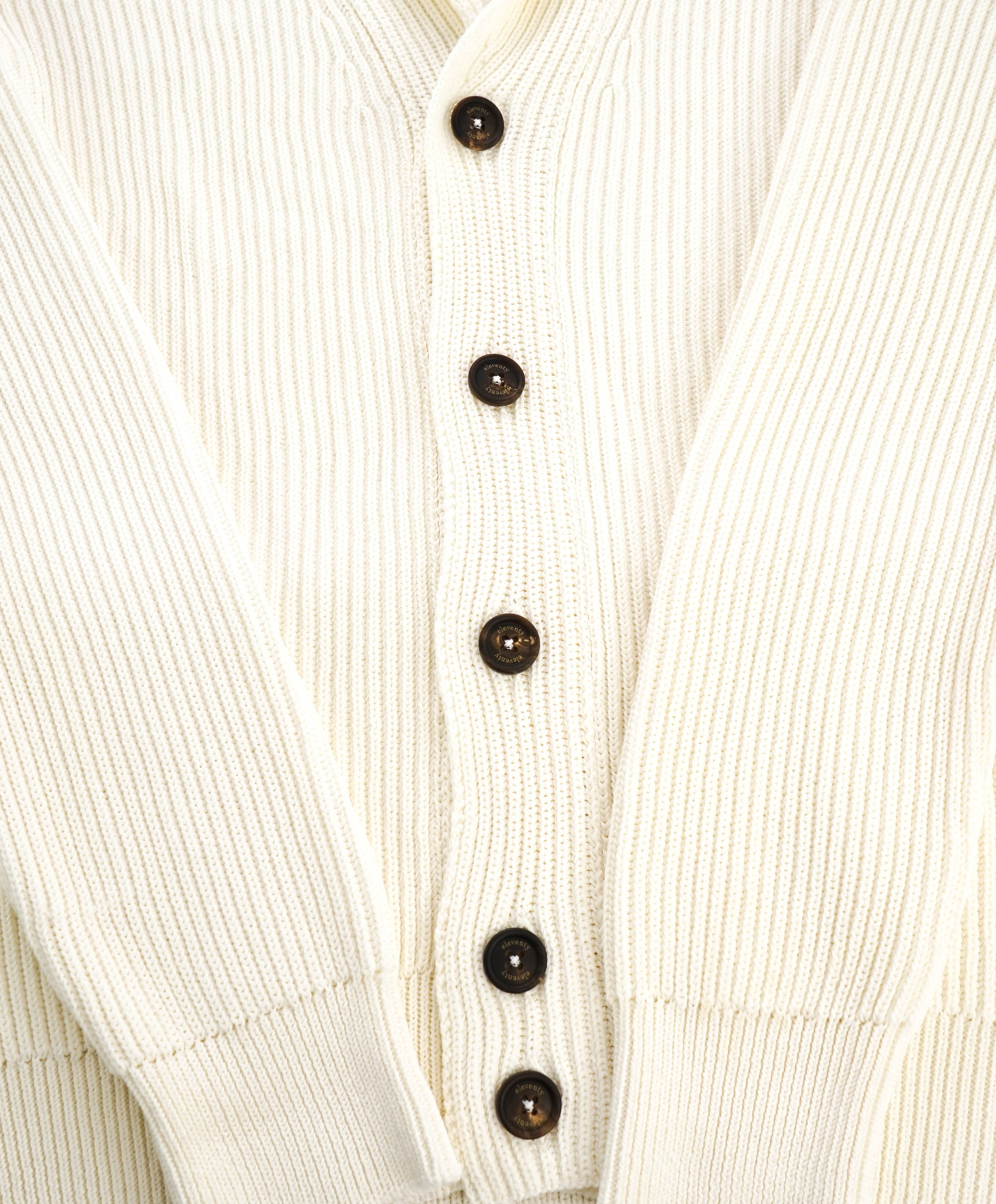 $1,045 ELEVENTY - Ivory Cotton Shawl Collar Cardigan Ribbed Sweater - M