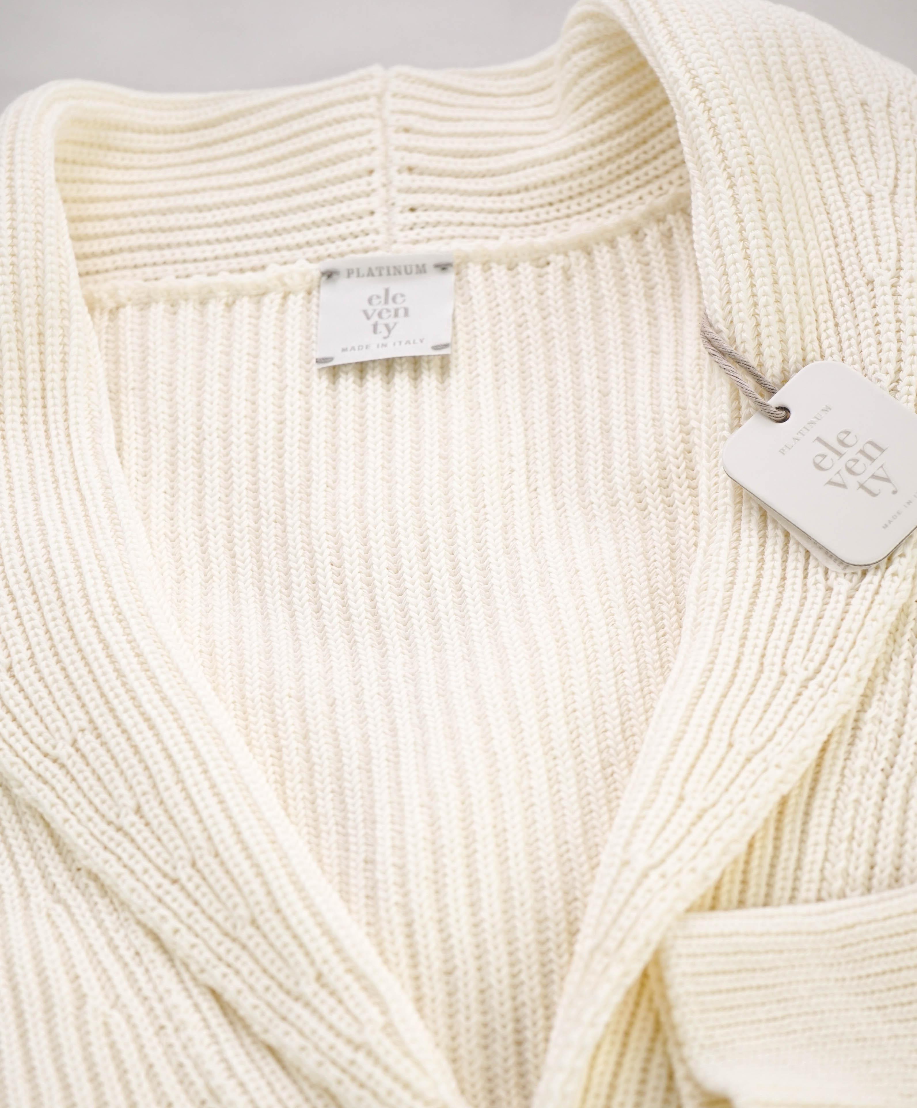 $1,045 ELEVENTY - Ivory Cotton Shawl Collar Cardigan Ribbed Sweater - M