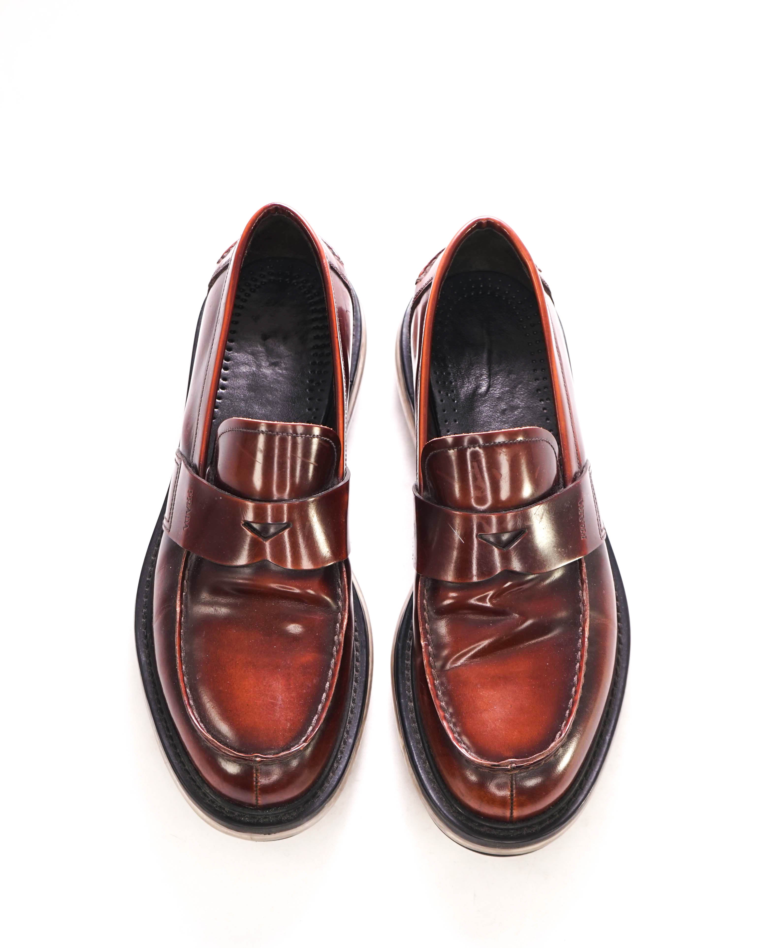 $1,050 PRADA - Brown / Red Lug Sole Air levitate Penny Loafer - 10.5 US (9.5 Prada)