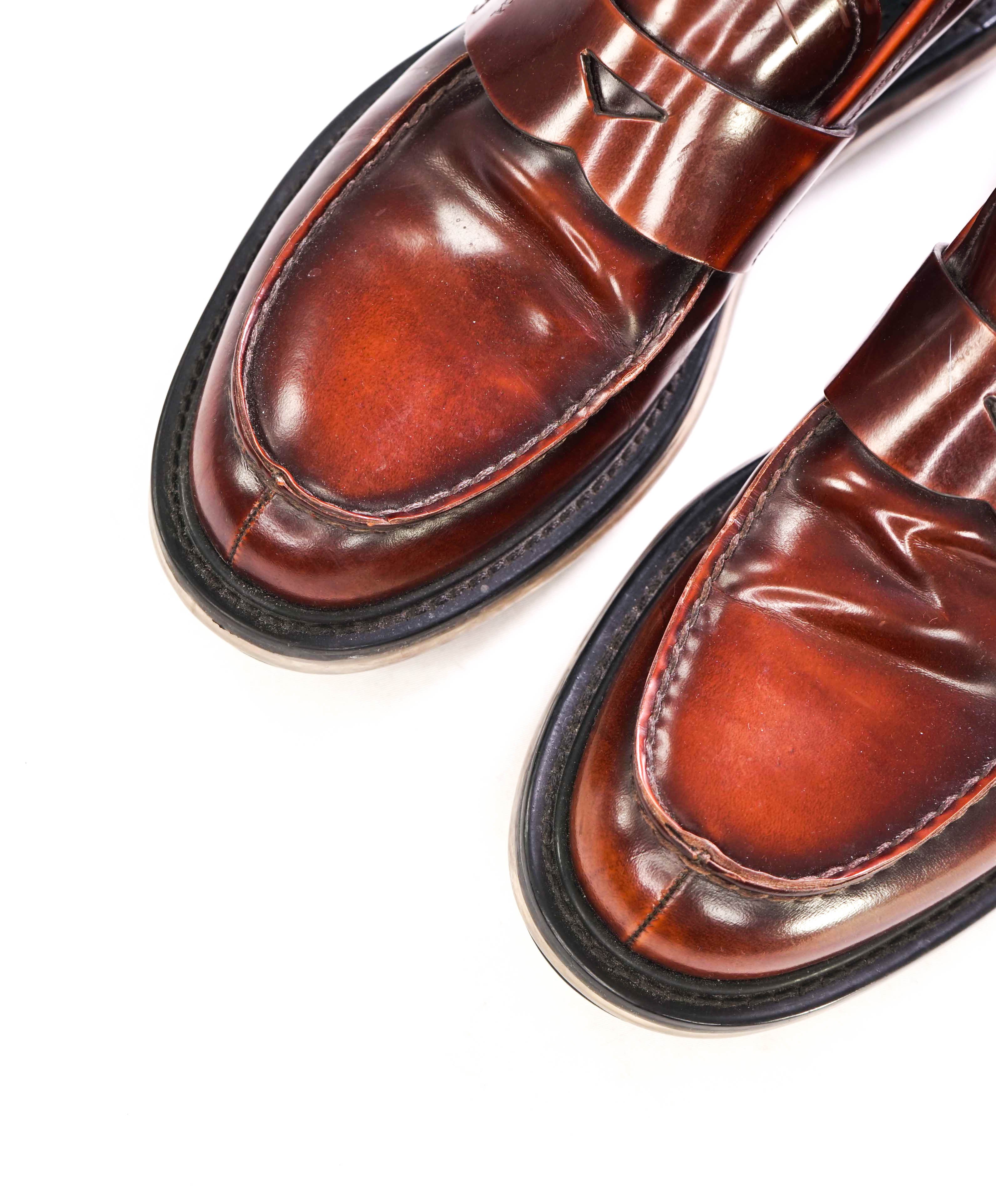 $1,050 PRADA - Brown / Red Lug Sole Air levitate Penny Loafer - 10.5 US (9.5 Prada)