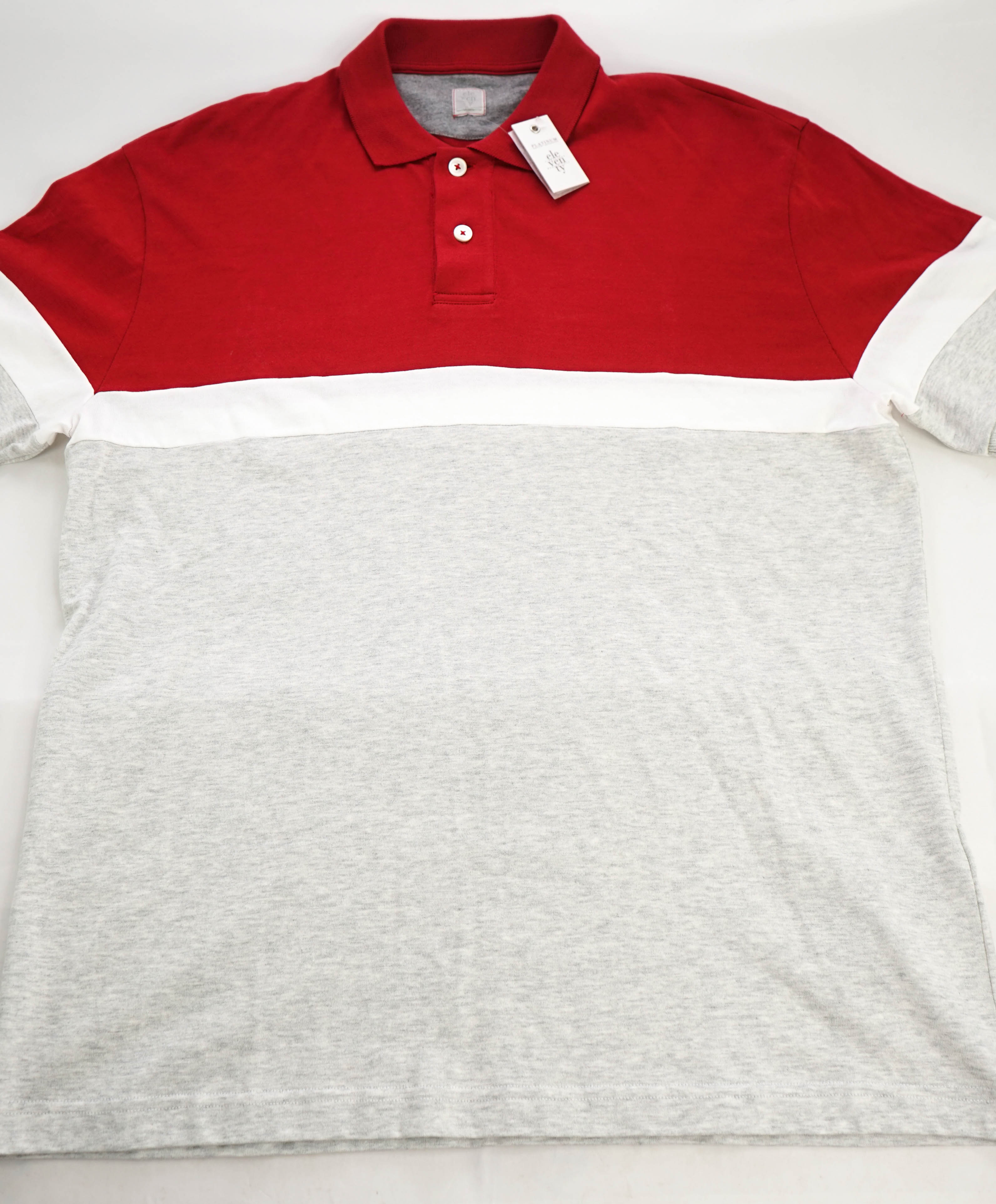 $345 ELEVENTY - Red/White/Gray Polo Shirt Cotton - XL