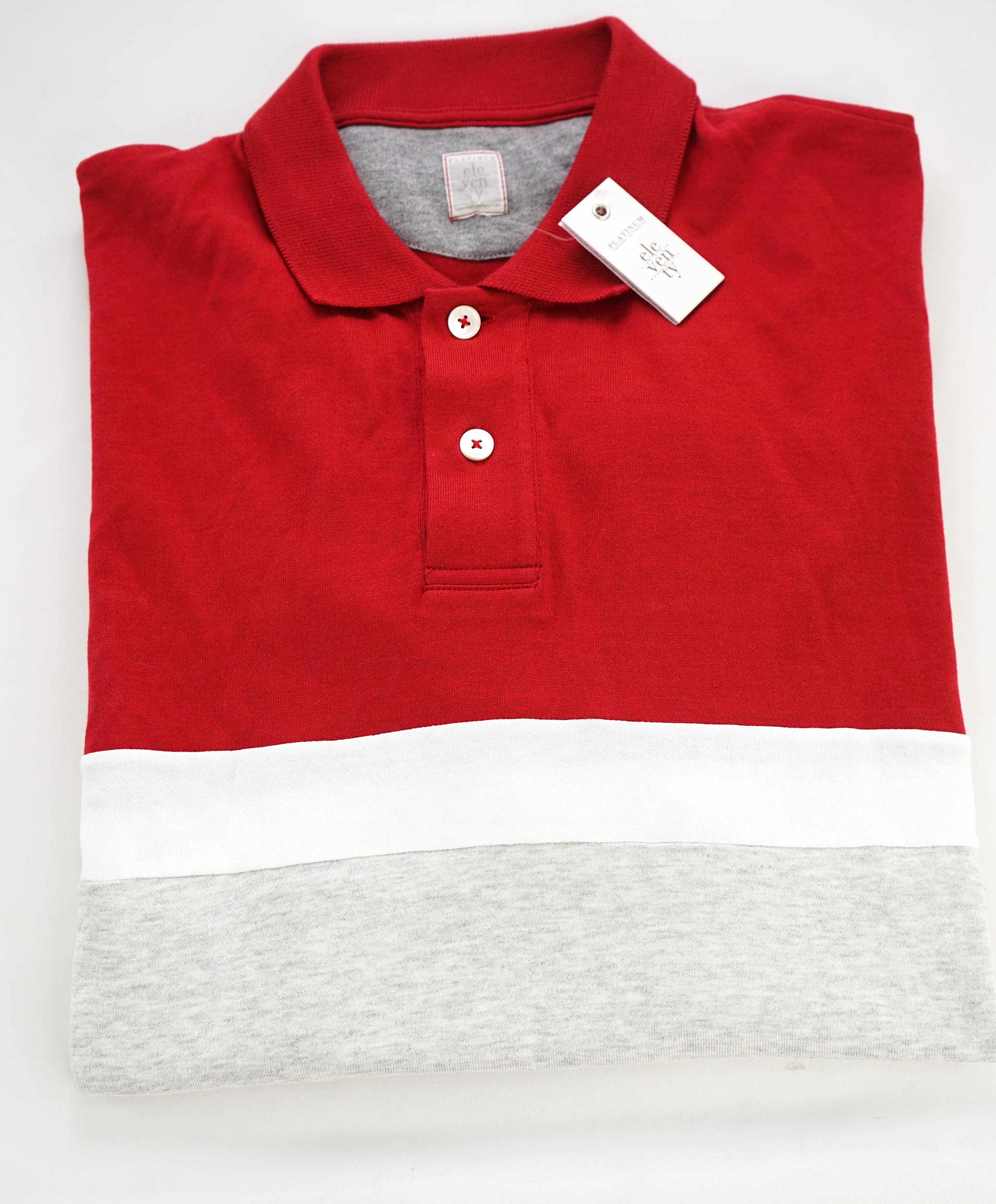 $345 ELEVENTY - Red/White/Gray Polo Shirt Cotton - XL