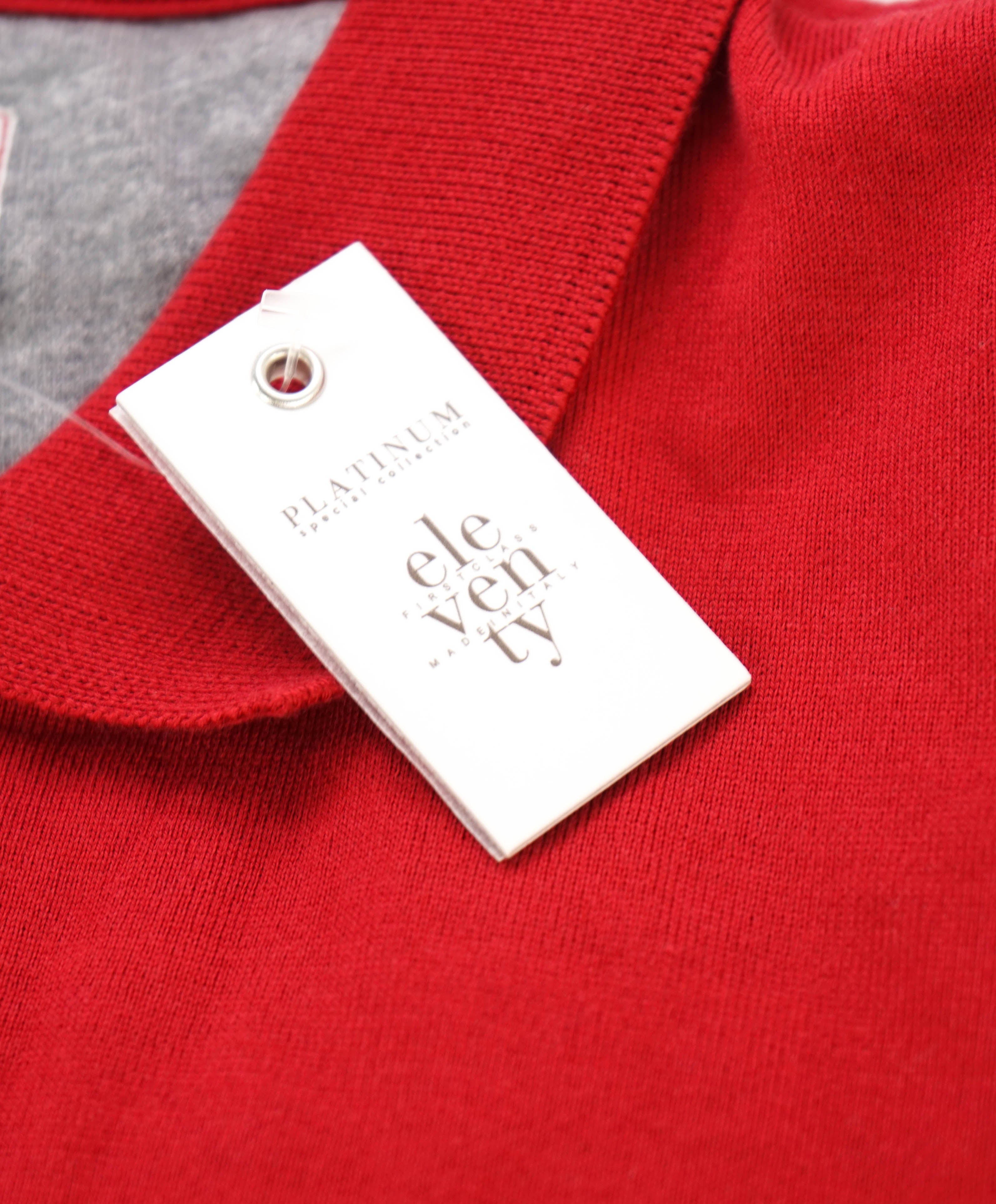 $345 ELEVENTY - Red/White/Gray Polo Shirt Cotton - XL