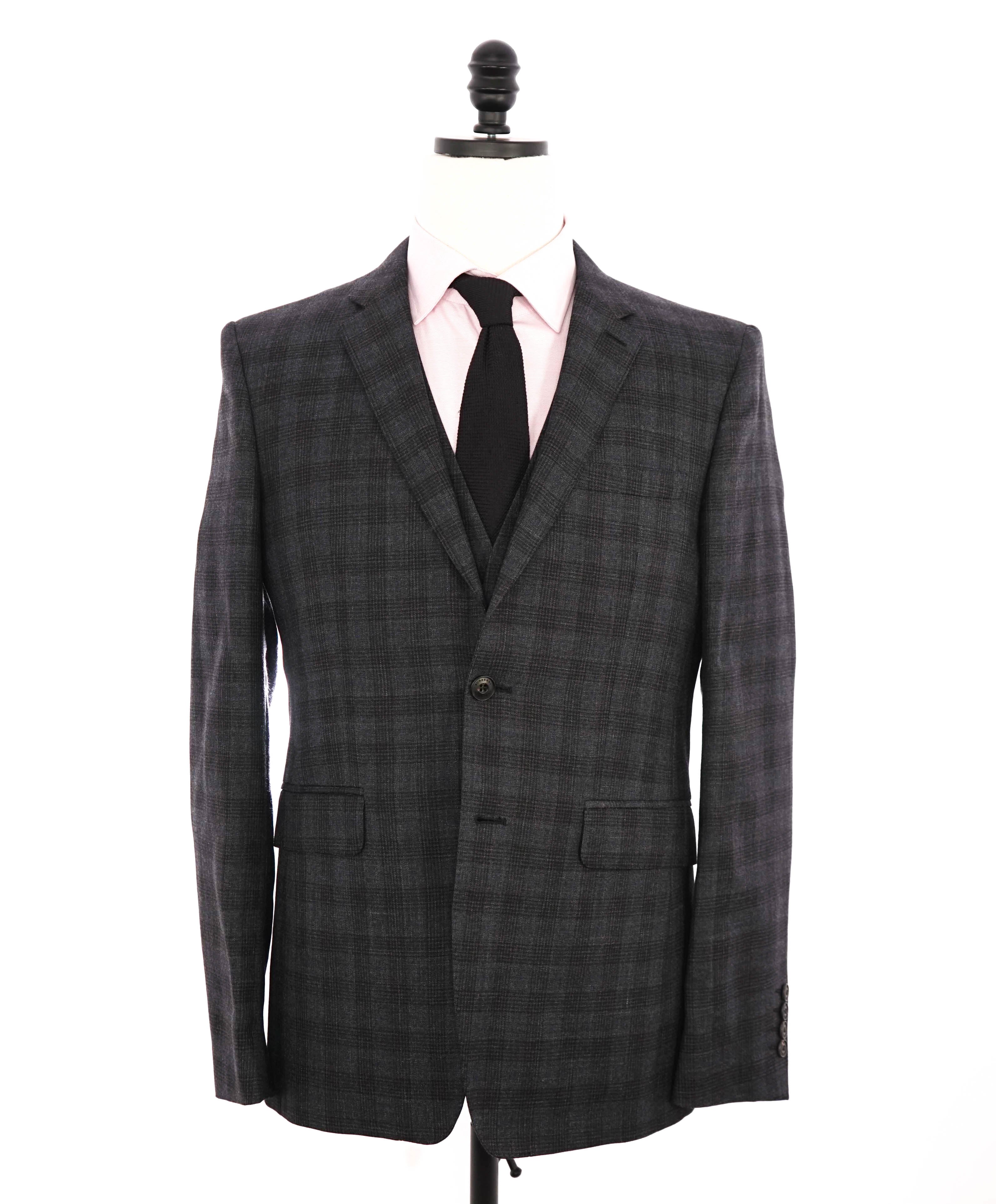 $2,595 BURBERRY LONDON - Made In Italy Wool 3-Piece Gray/Blue Check Suit - 38R