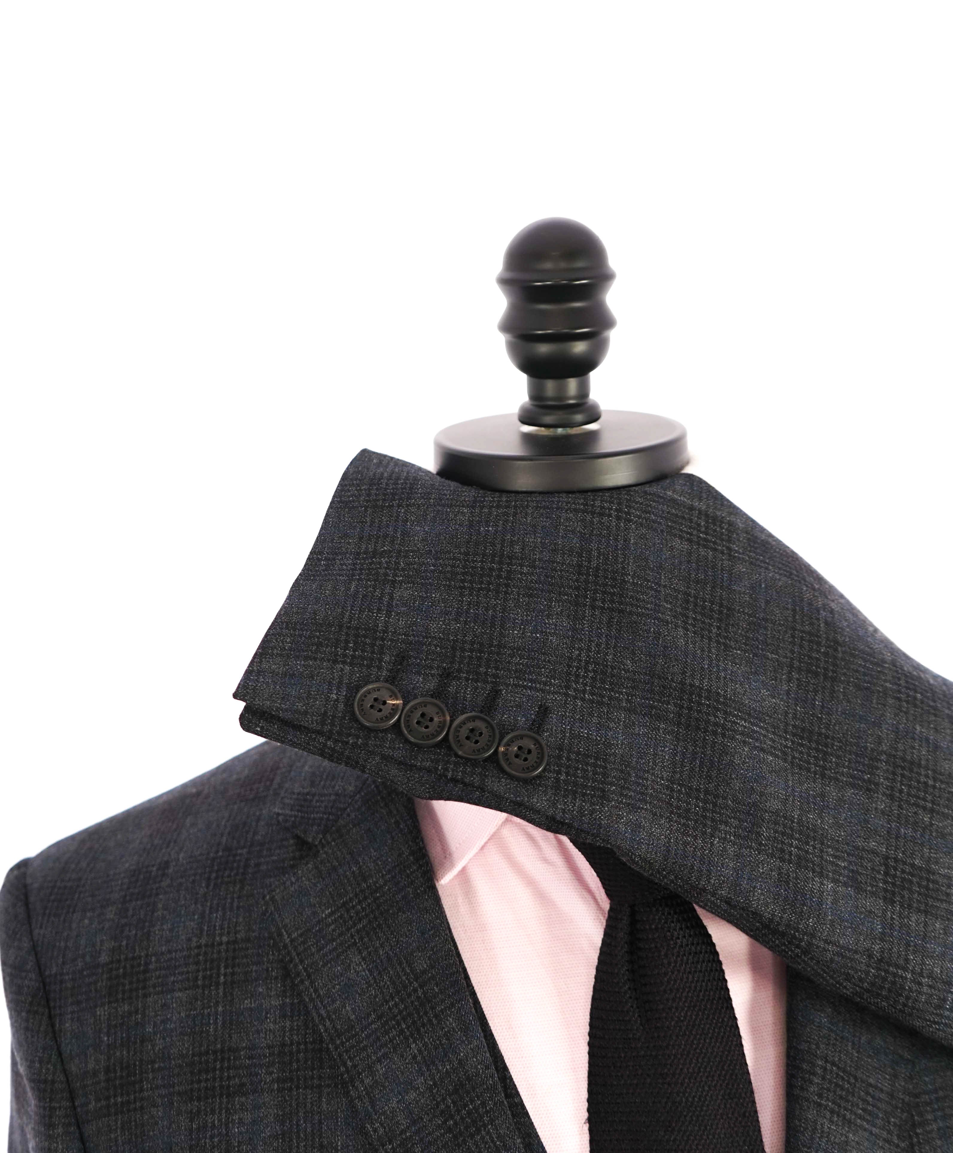 $2,595 BURBERRY LONDON - Made In Italy Wool 3-Piece Gray/Blue Check Suit - 38R