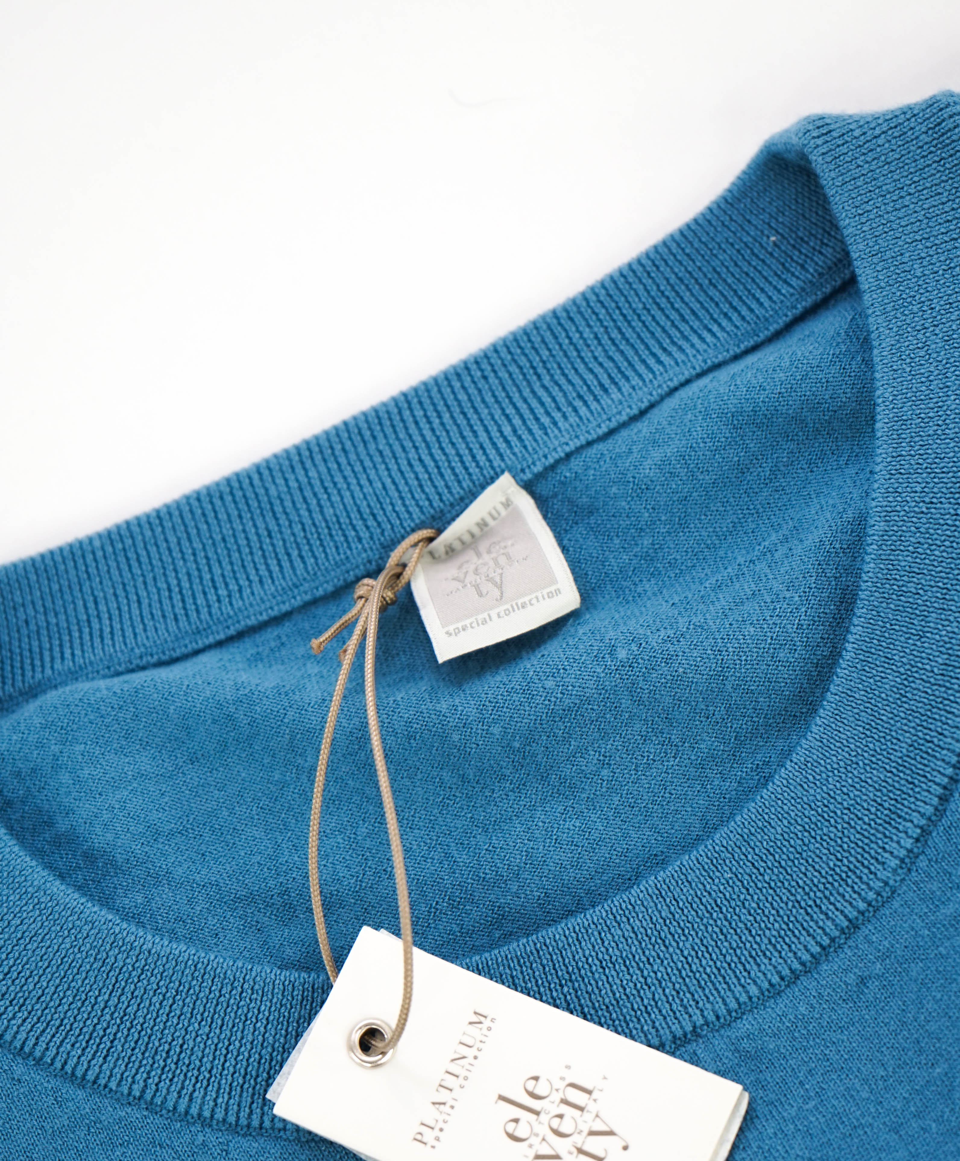 $795 ELEVENTY - Pastel Blue/Brown WOOL Sweater Short Sleeve T - XXL