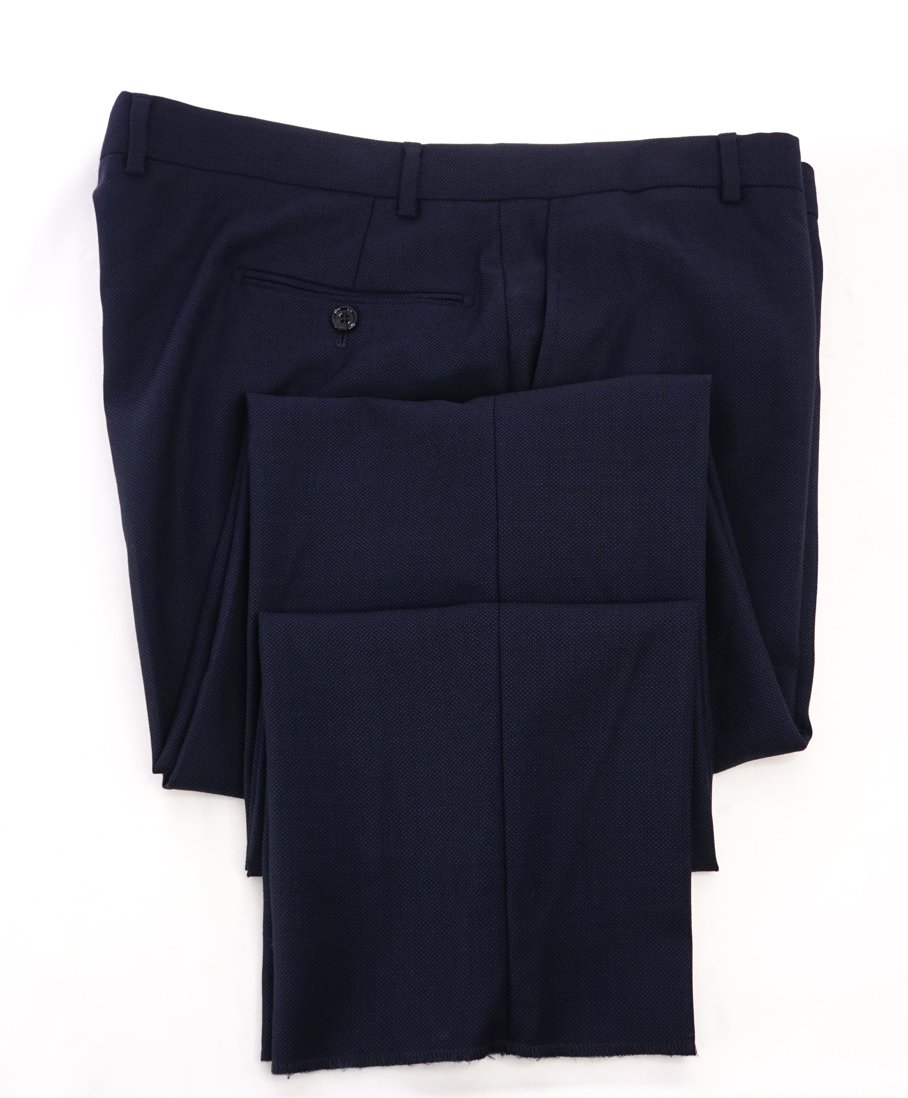 HARDY AMIES - "Brinsley Slim Fit" Navy Birdseye Flat Front Dress Pants - 40W