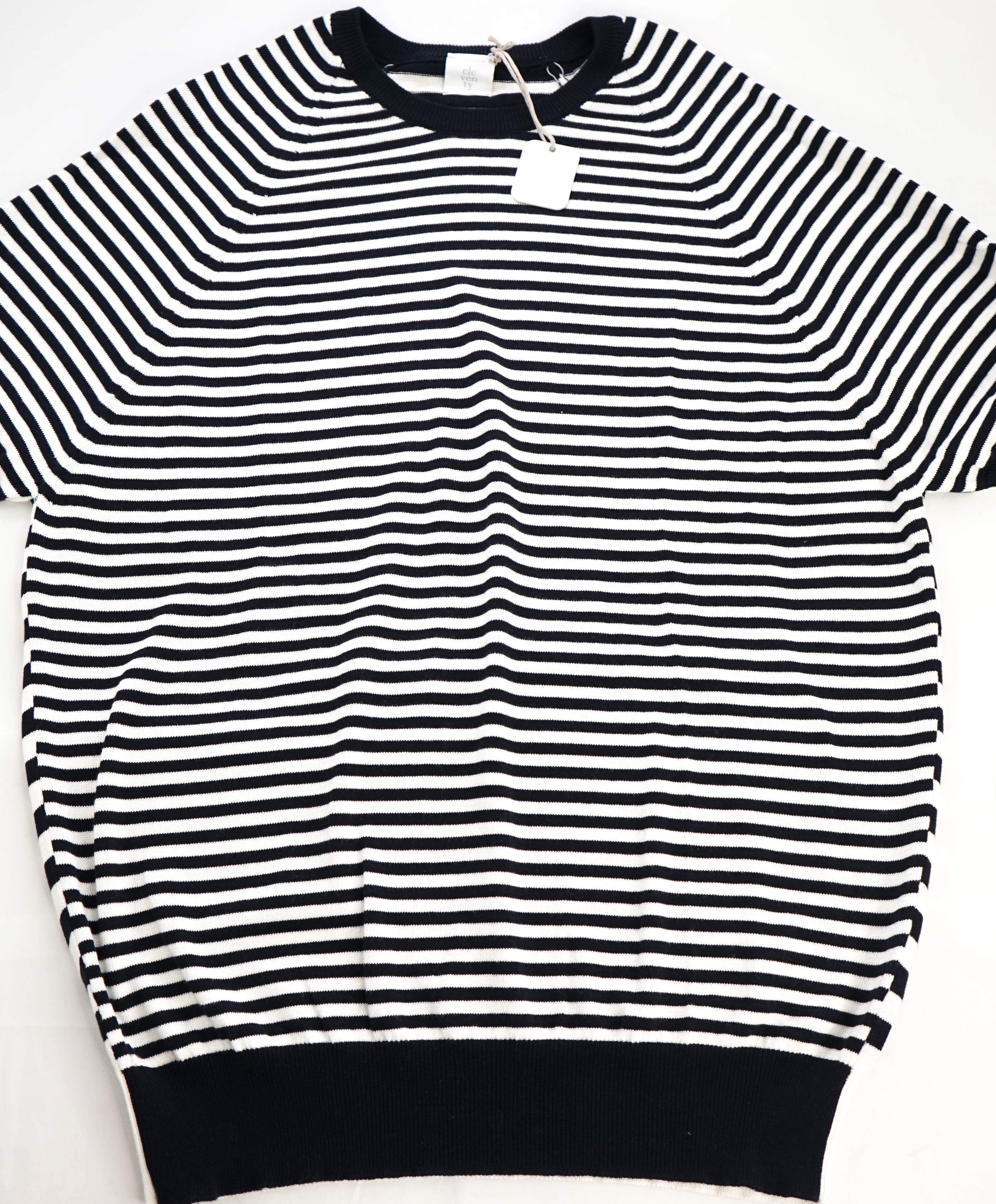 $945 ELEVENTY - Navy/Ivory Polo T-Shirt Nautical Stripe - M