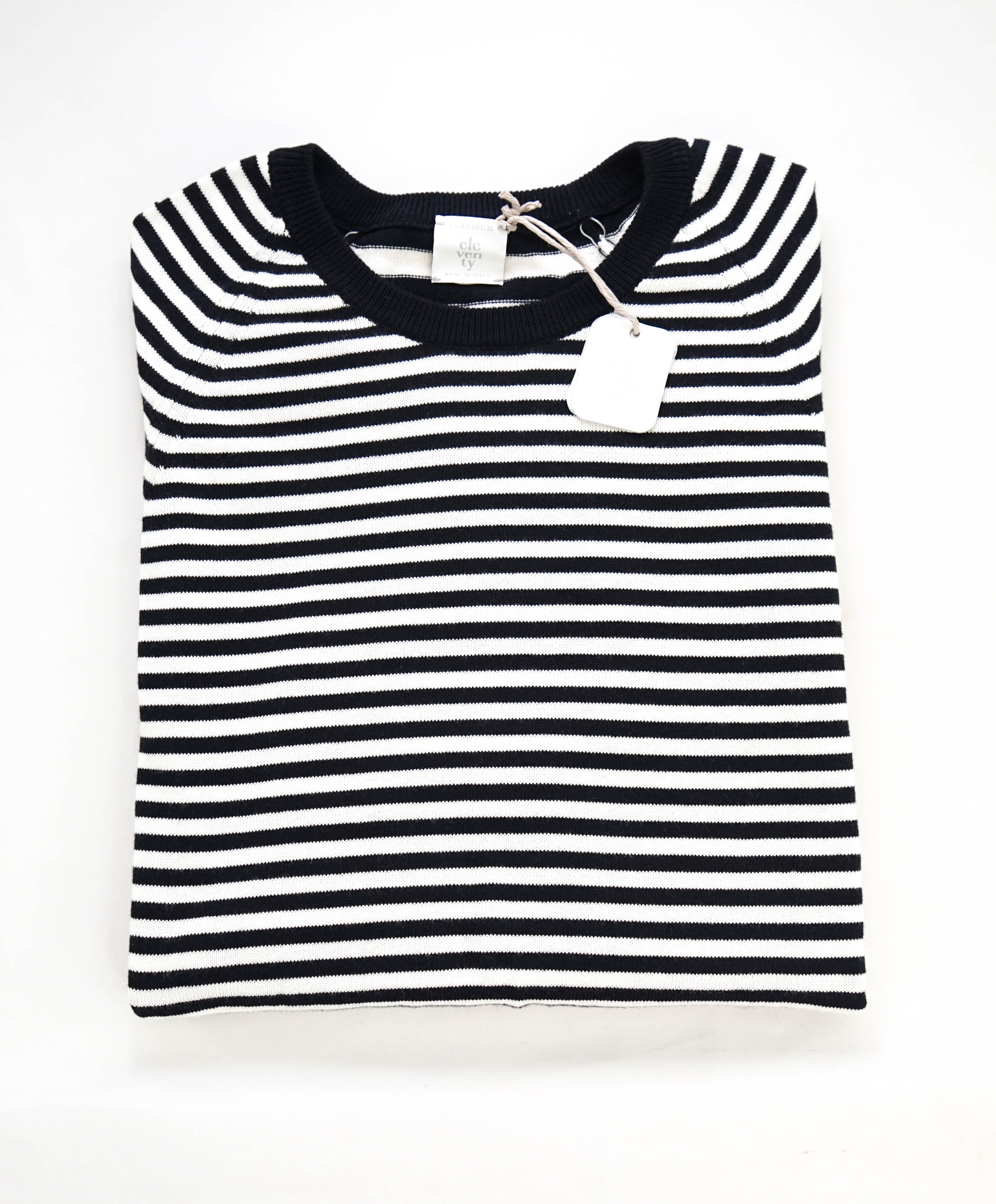 $945 ELEVENTY - Navy/Ivory Polo T-Shirt Nautical Stripe - M