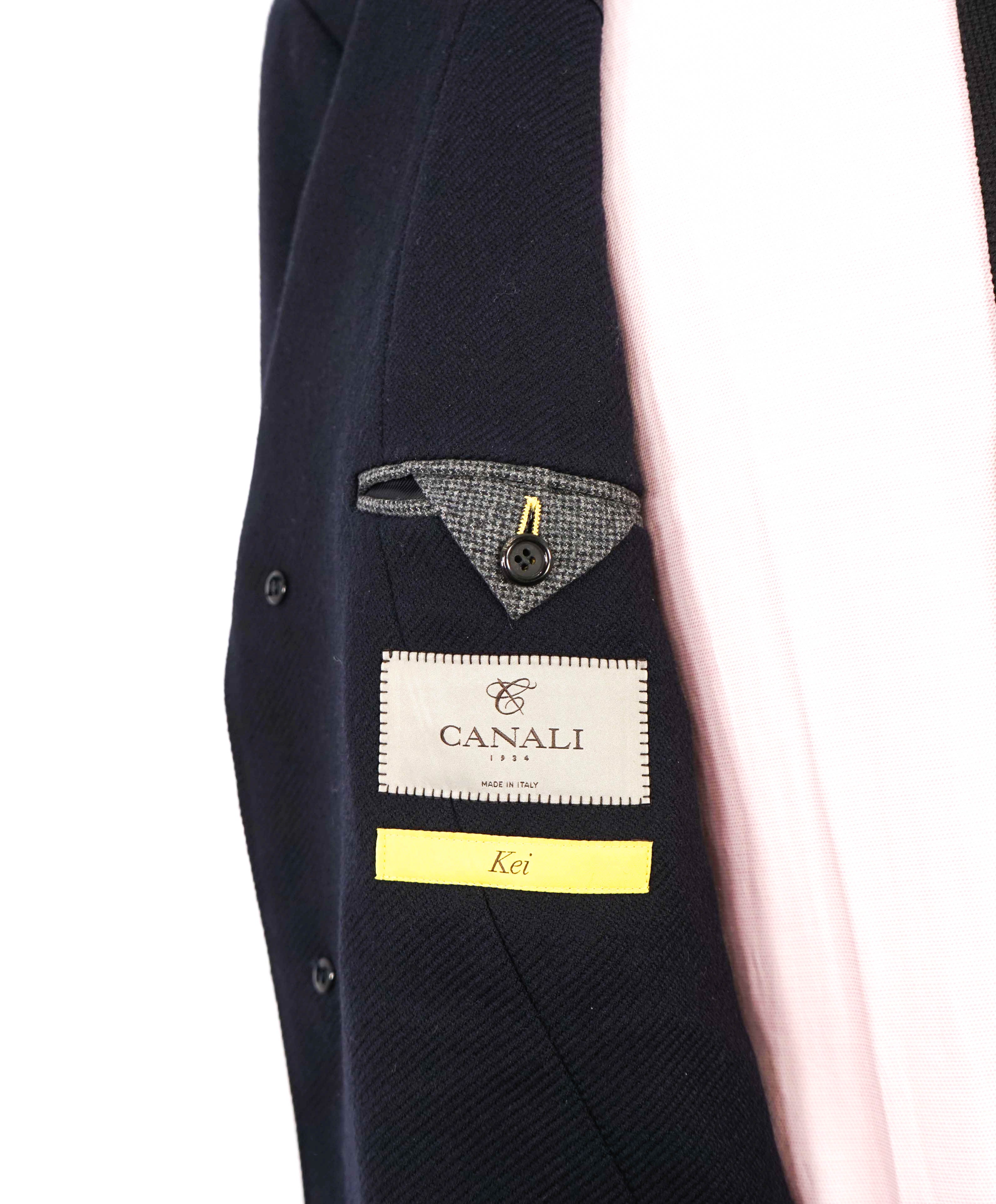 $2,395 CANALI - "KEI" *Water Resistent* Textured Navy Classic Wool Topcoat Coat - 48R