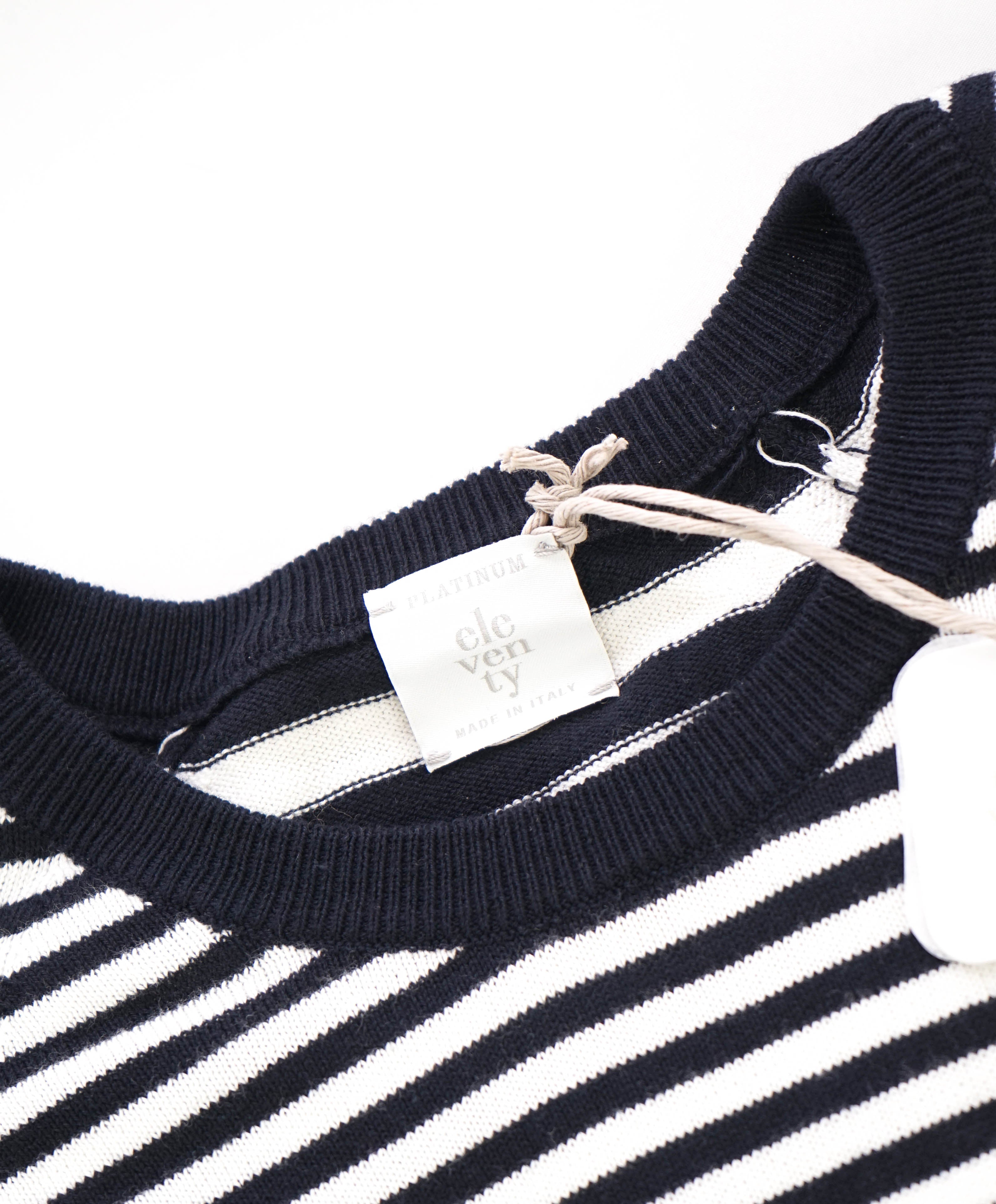 $945 ELEVENTY - Navy/Ivory Polo T-Shirt Nautical Stripe - M