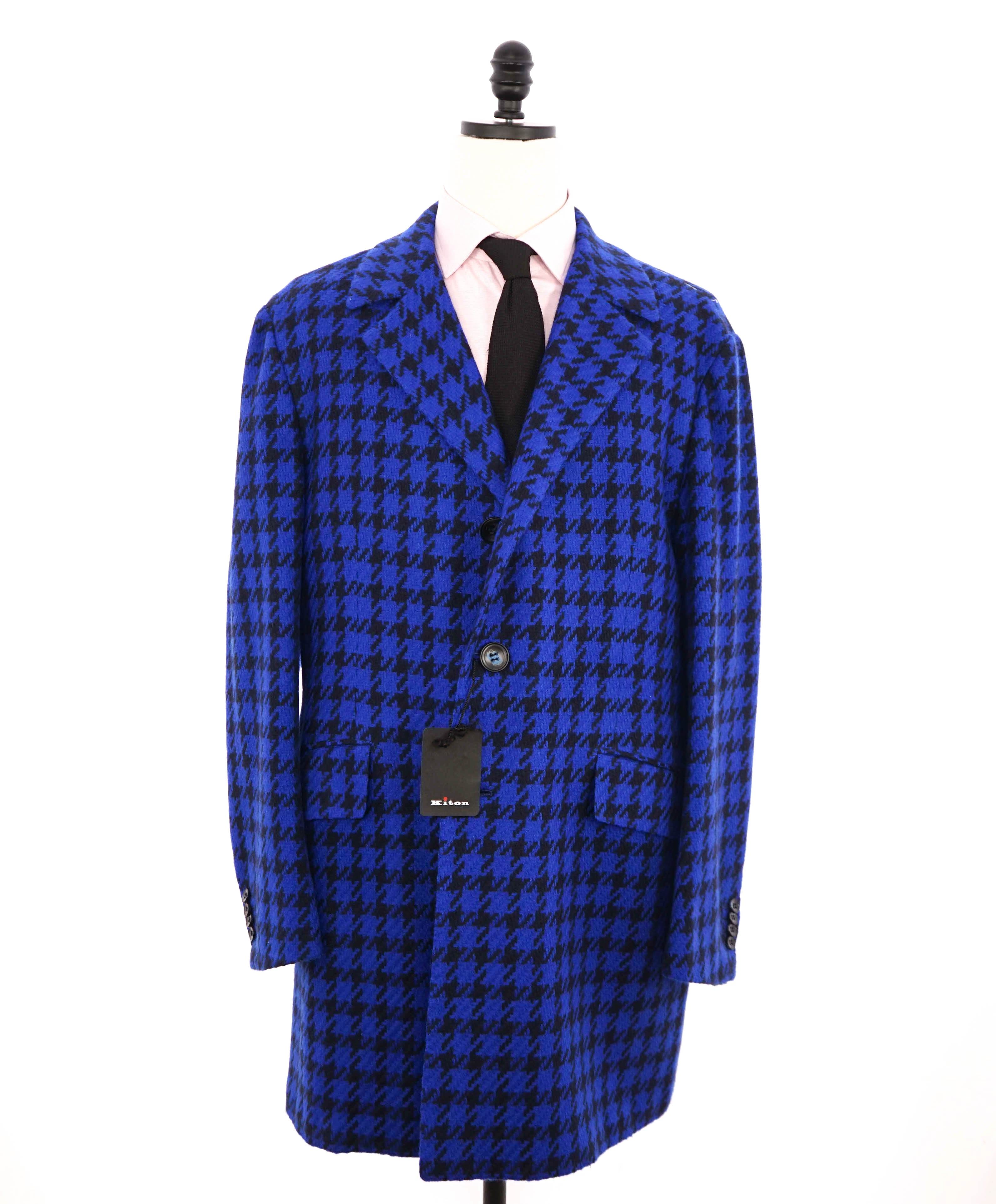 $14,545 KITON - *100% PURE CASHMERE* Bold Blue Houndstooth Top Coat - 48R