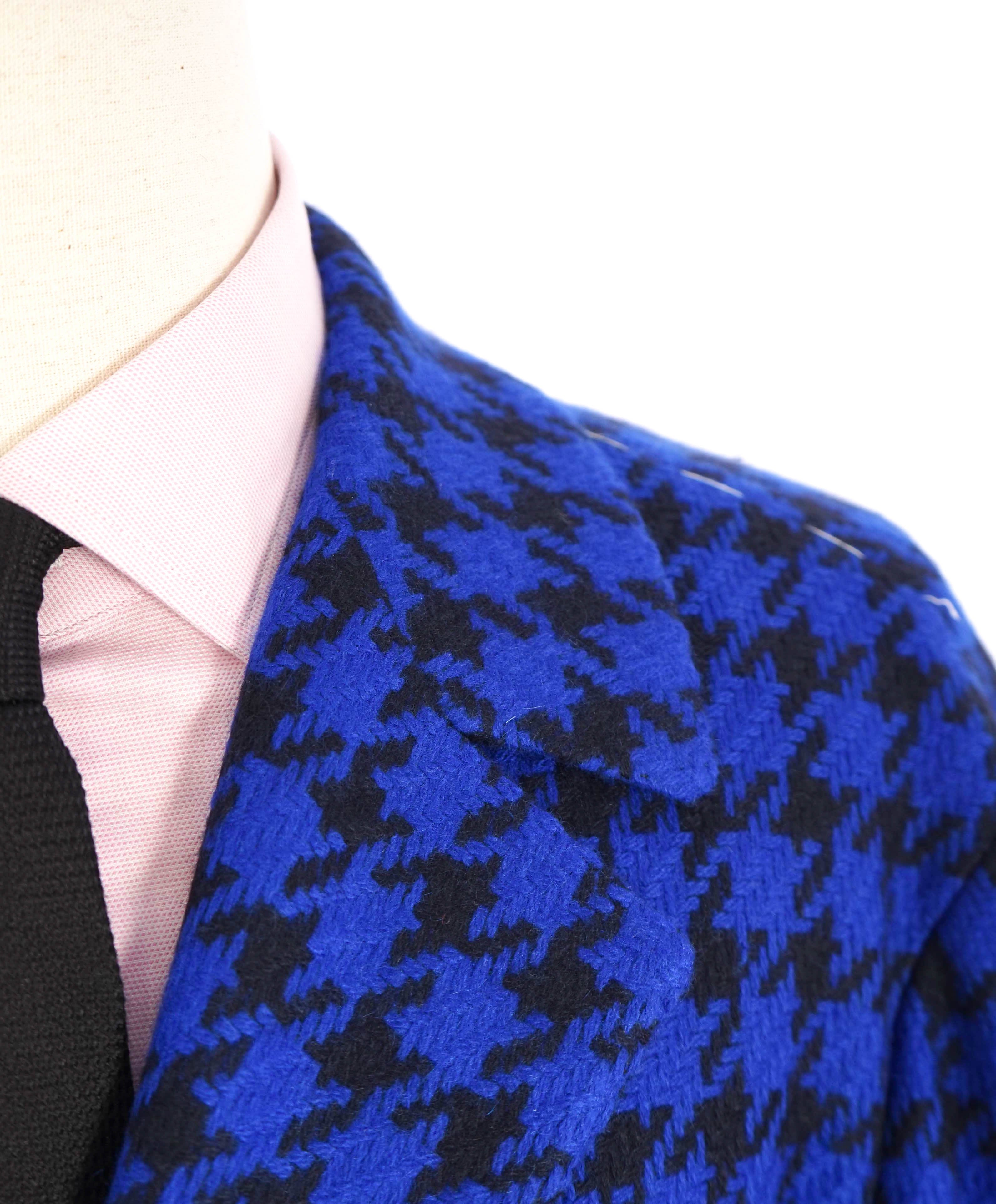 $14,545 KITON - *100% PURE CASHMERE* Bold Blue Houndstooth Top Coat - 48R