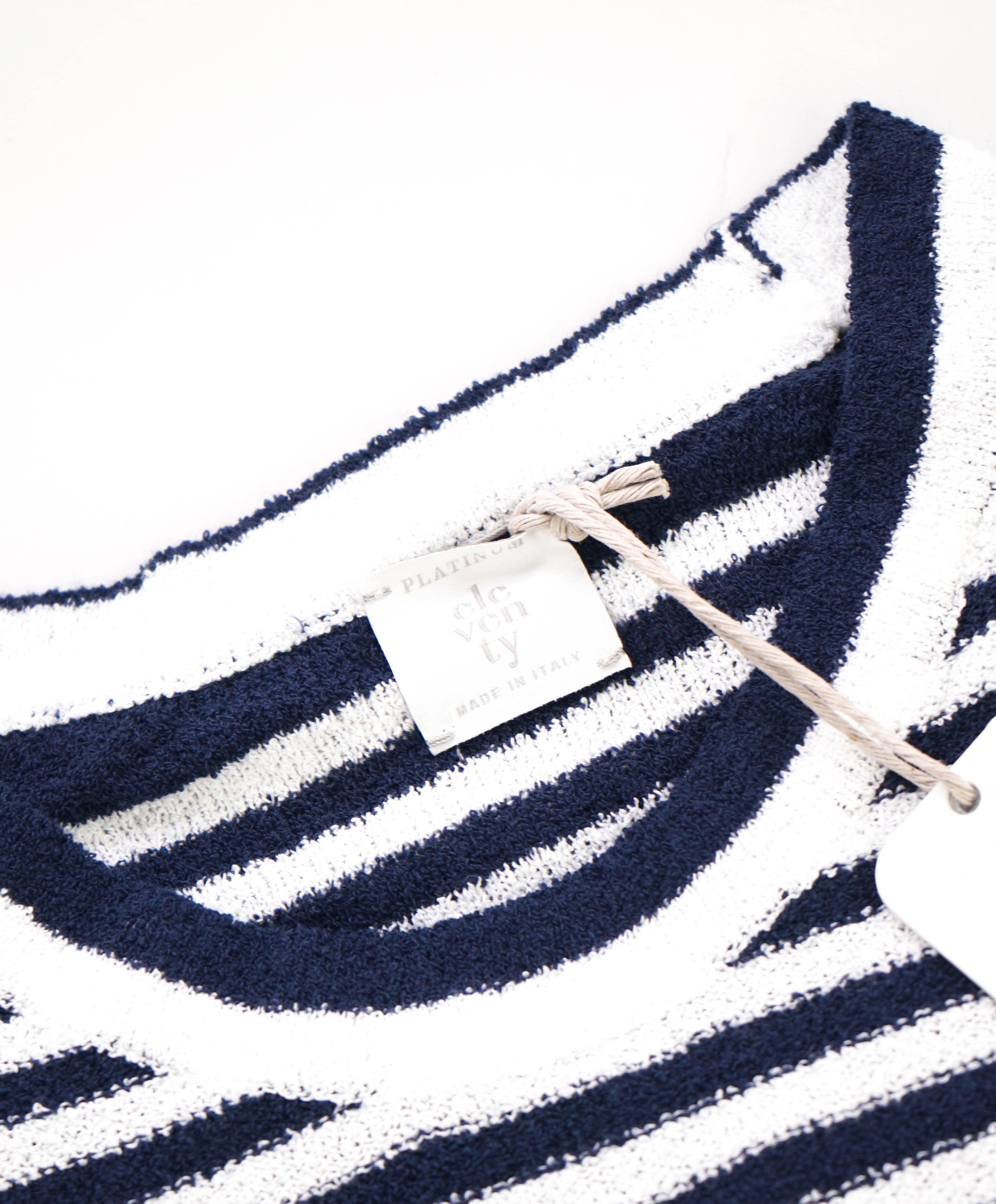 $645 ELEVENTY - Navy/Ivory Polo T-Shirt Nautical Stripe - M