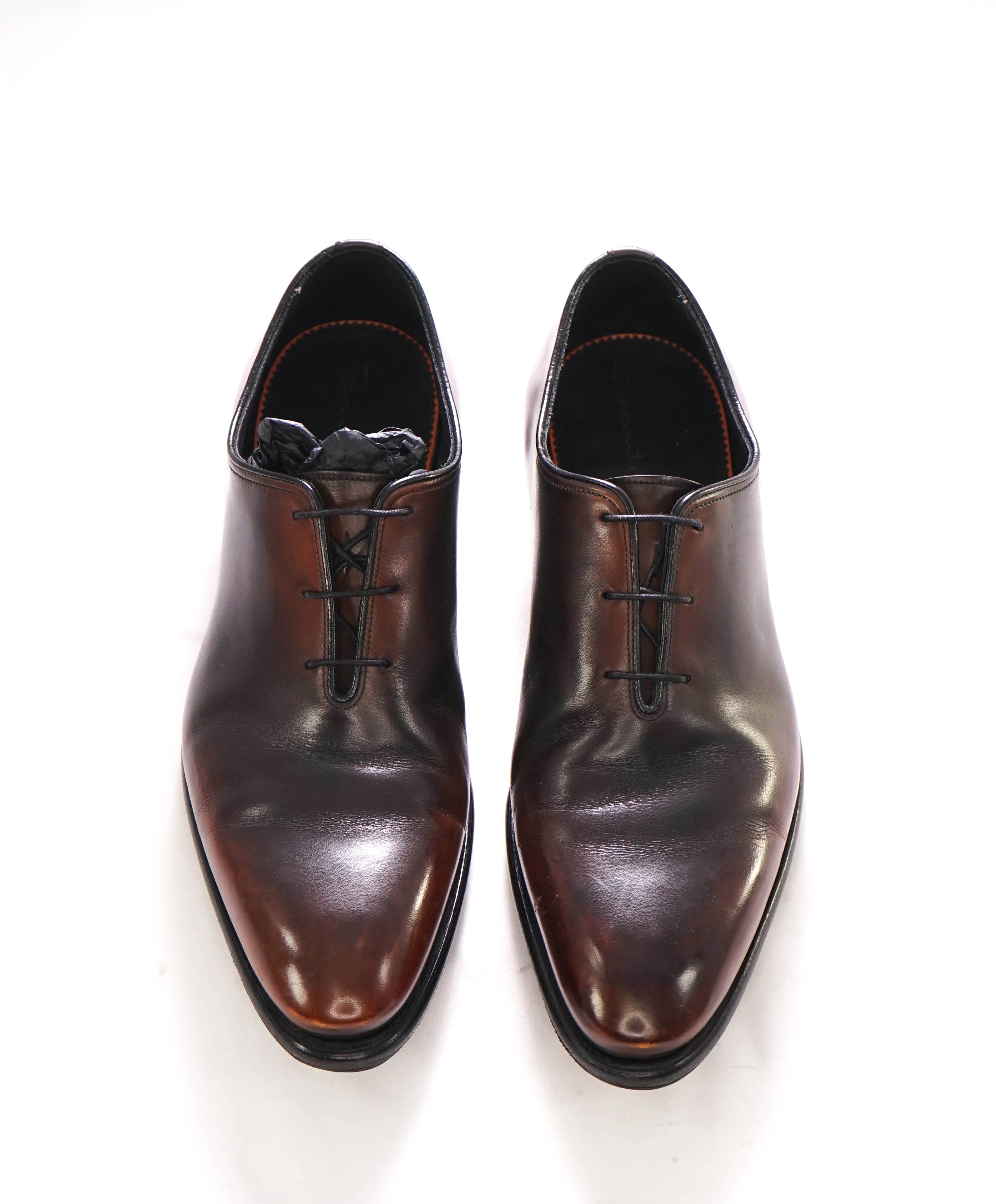 SANTONI - "Calvin" Fatte A Mano Wholecut Brown/Burgundy Patina Oxfords - 9 US (8 IT)