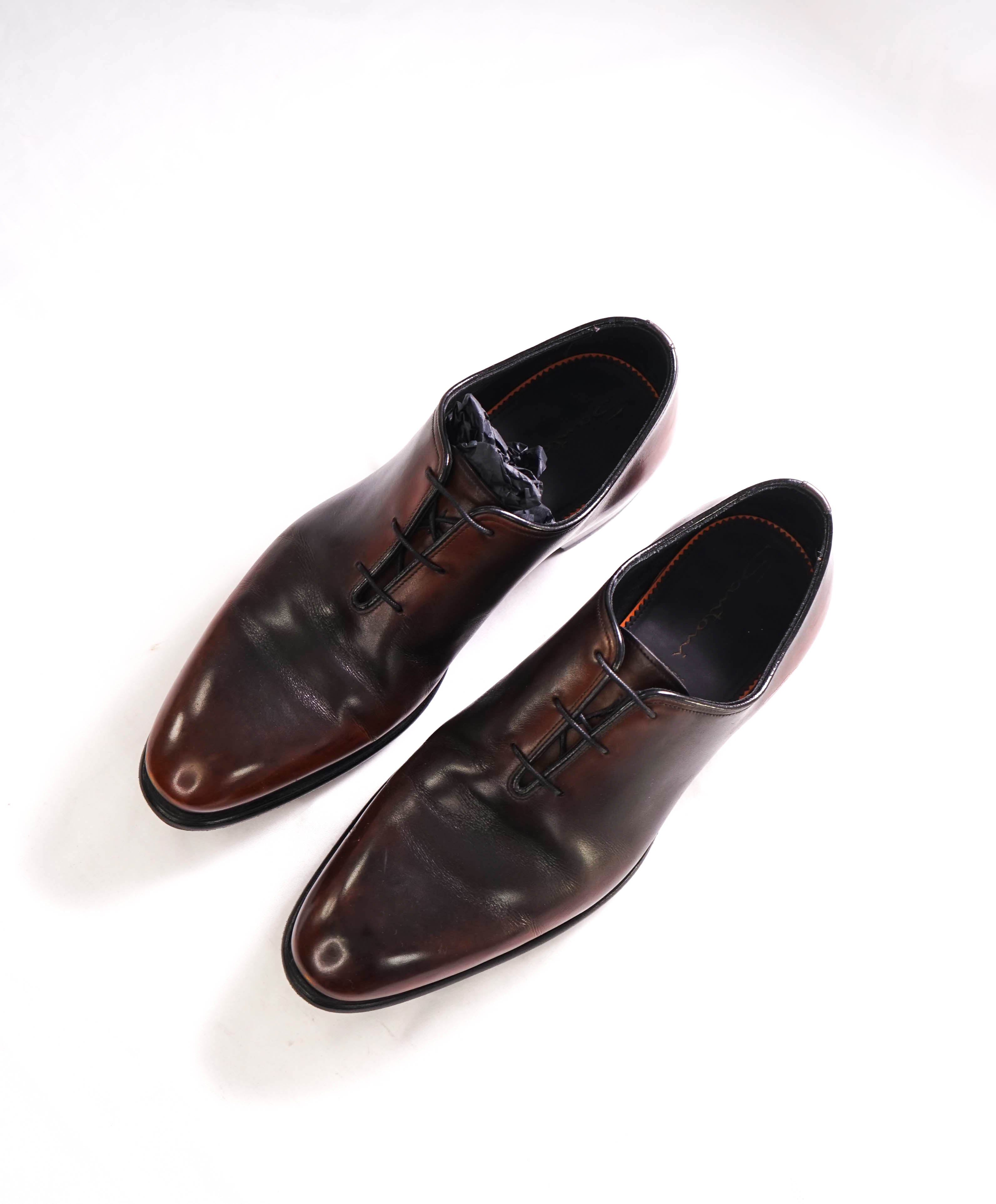 SANTONI - "Calvin" Fatte A Mano Wholecut Brown/Burgundy Patina Oxfords - 9 US (8 IT)