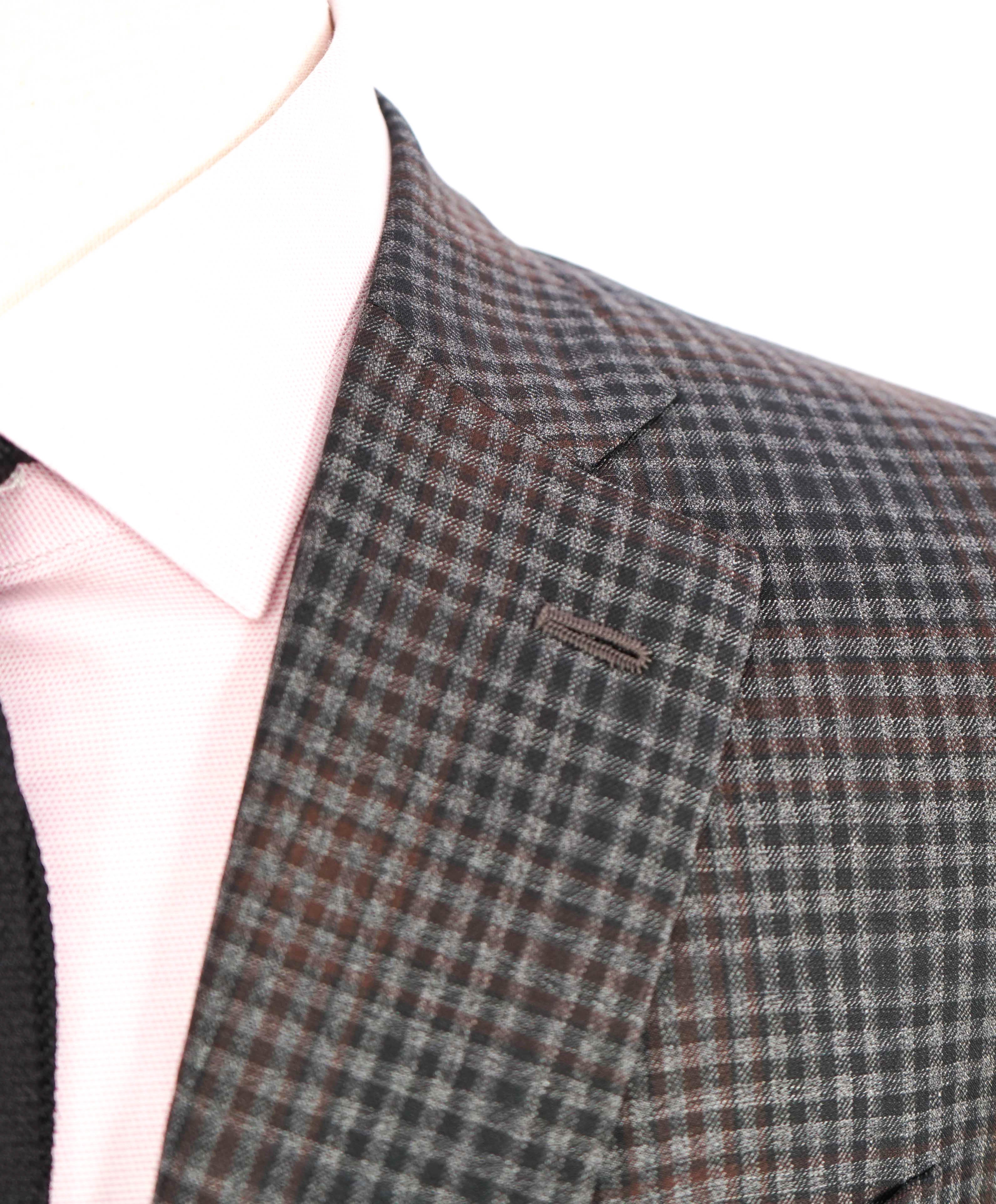 $3,750 ISAIA - "BASE GREGORY" *CLOSET STAPLE* Gray Plaid Coral Pin Suit - 40R