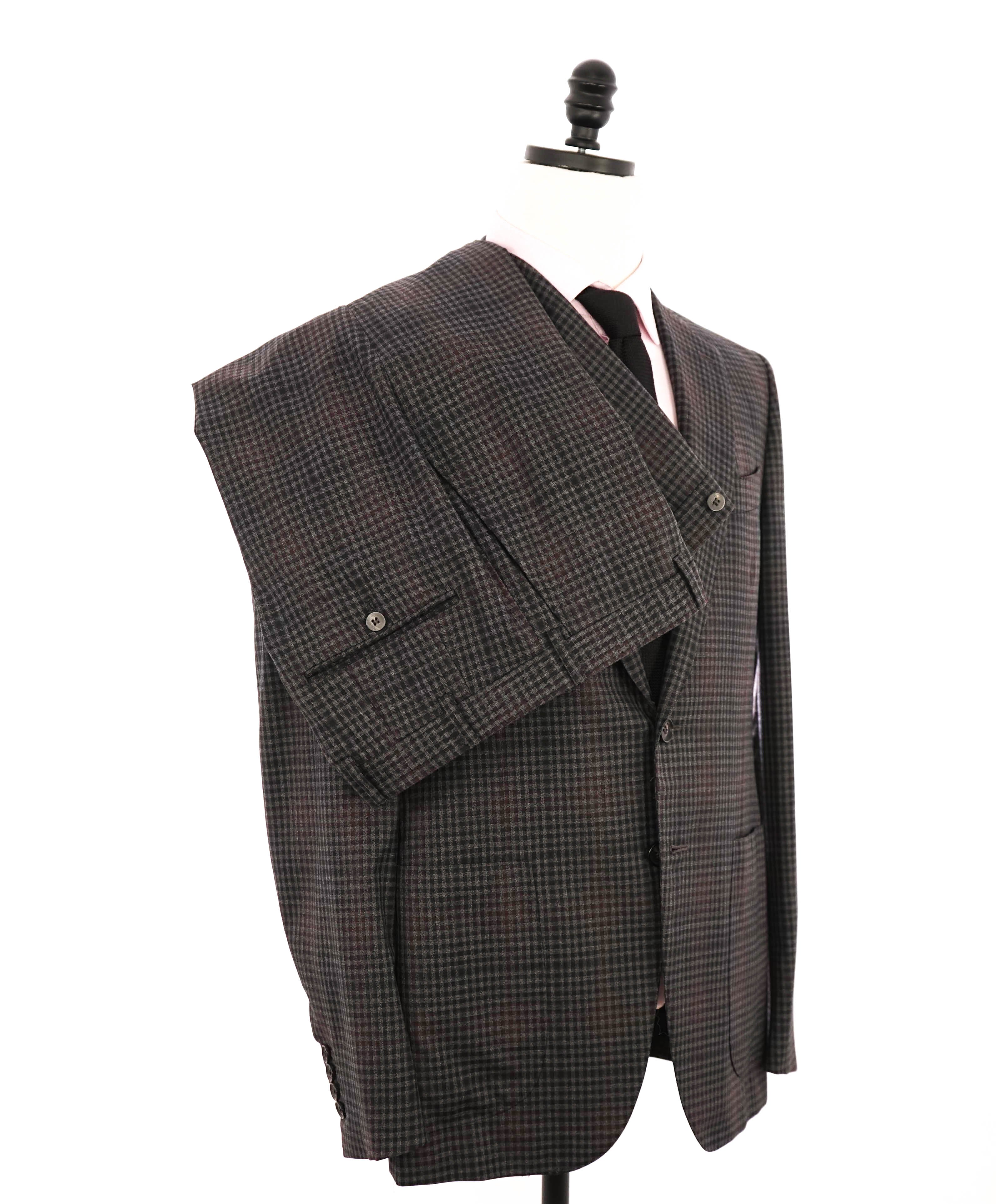 $3,750 ISAIA - "BASE GREGORY" *CLOSET STAPLE* Gray Plaid Coral Pin Suit - 40R