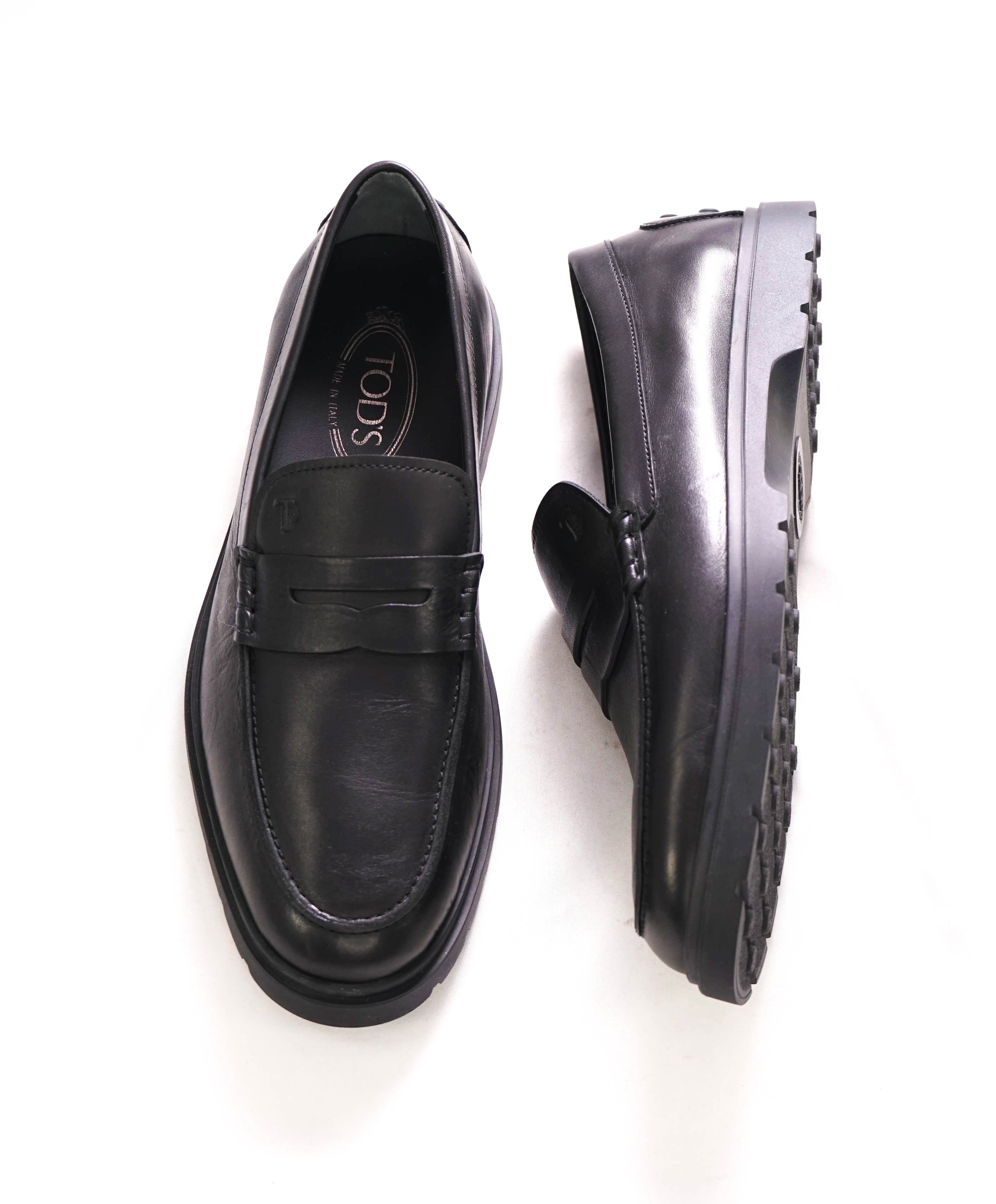 TOD’S - Black Logo Embossed LUG SOLE Vamp Penny Loafers - 8 US (7 IT)