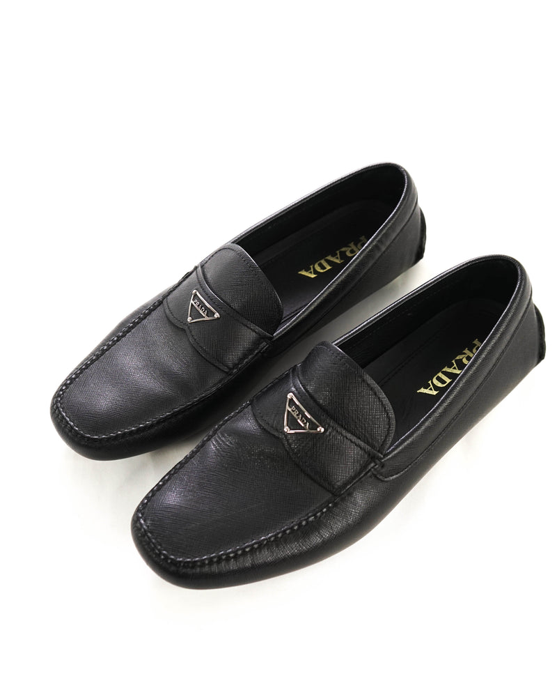 $850 PRADA - Black Saffiano LOGO Leather Penny Loafers - 10US (9)