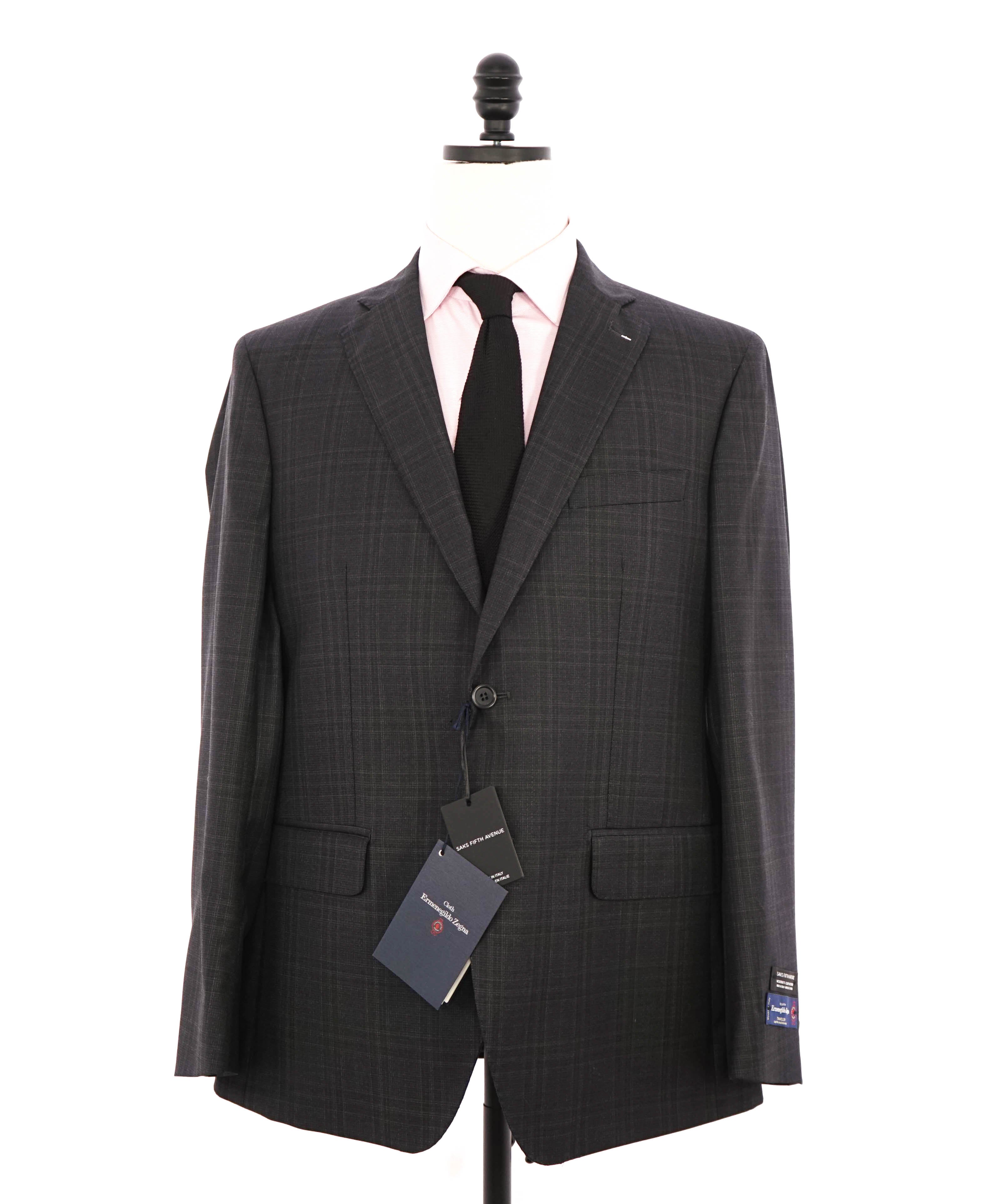 SAKS FIFTH AVENUE - ERMENEGILDO ZEGNA "Modern" Gray Check WOOL Blazer - 42R