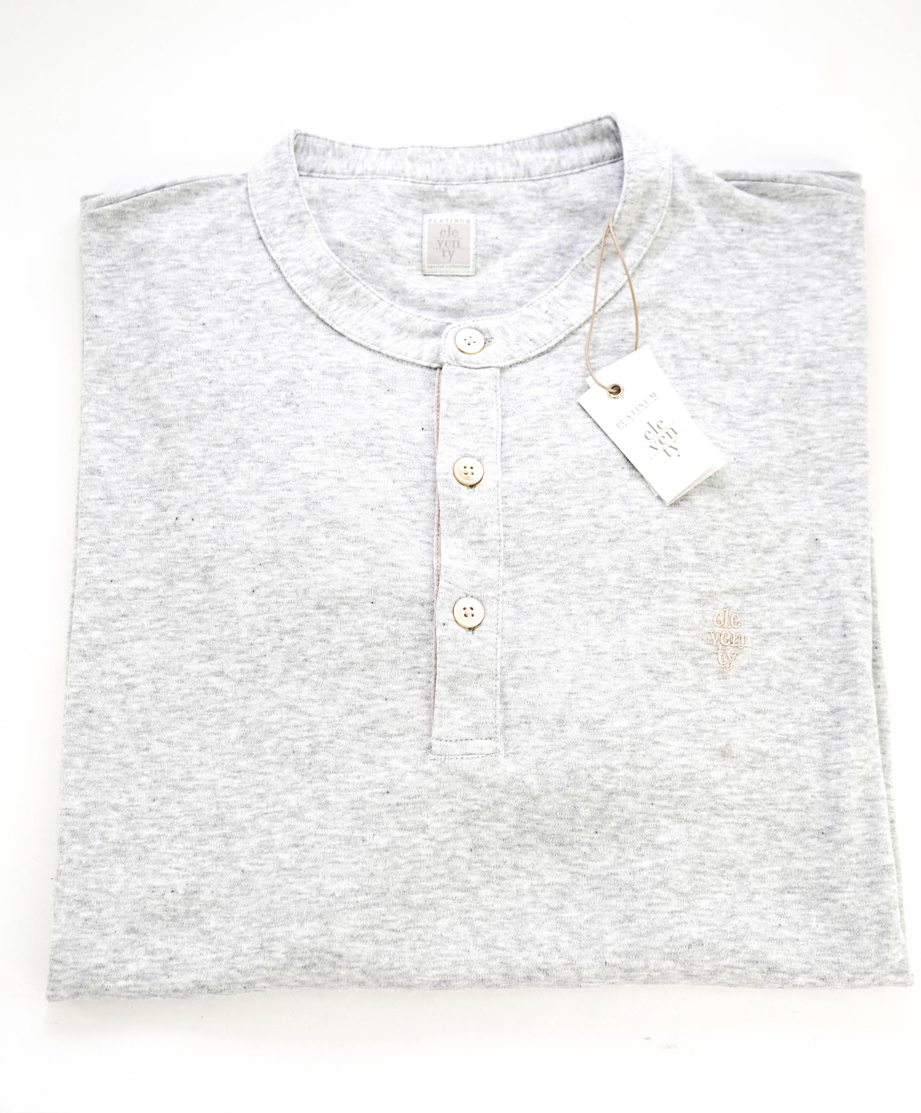 $395 ELEVENTY - Logo COTTON/LINEN Henley T-Shirt Gray - XL