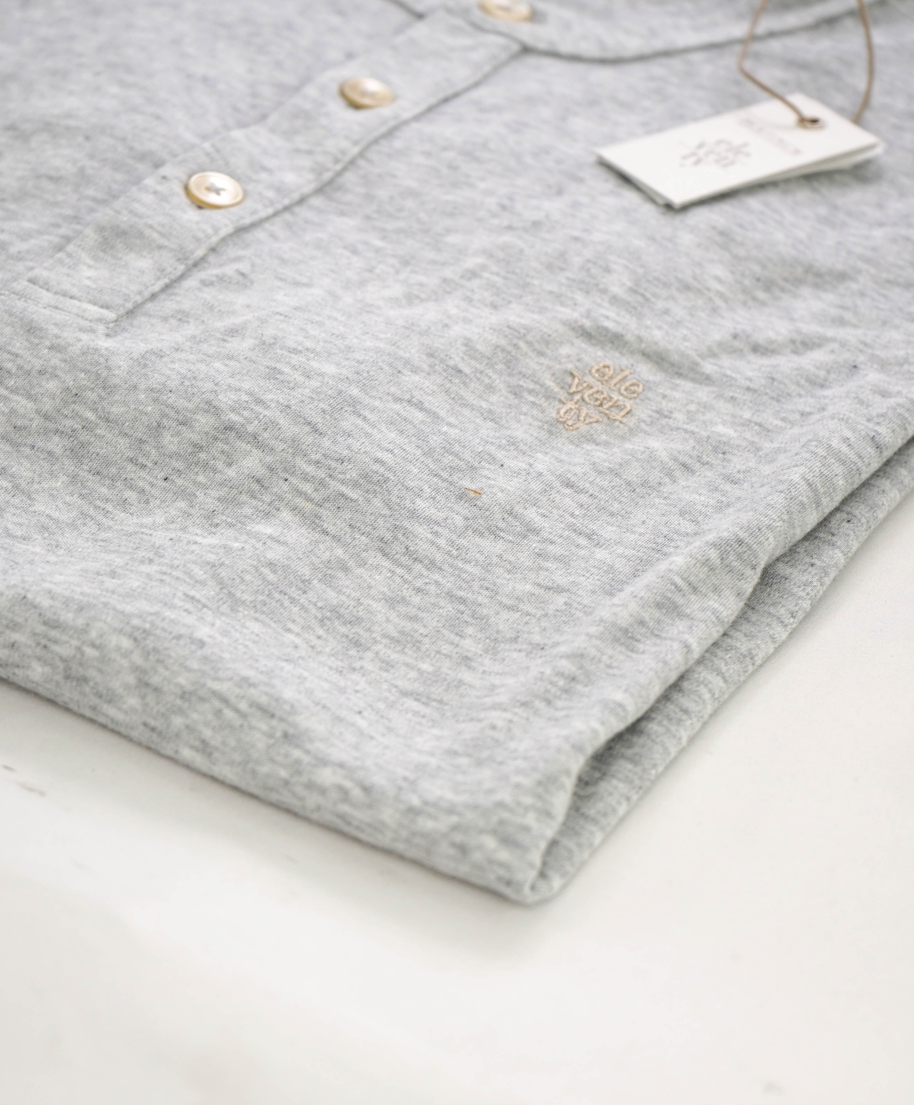 $395 ELEVENTY - Logo COTTON/LINEN Henley T-Shirt Gray - XL