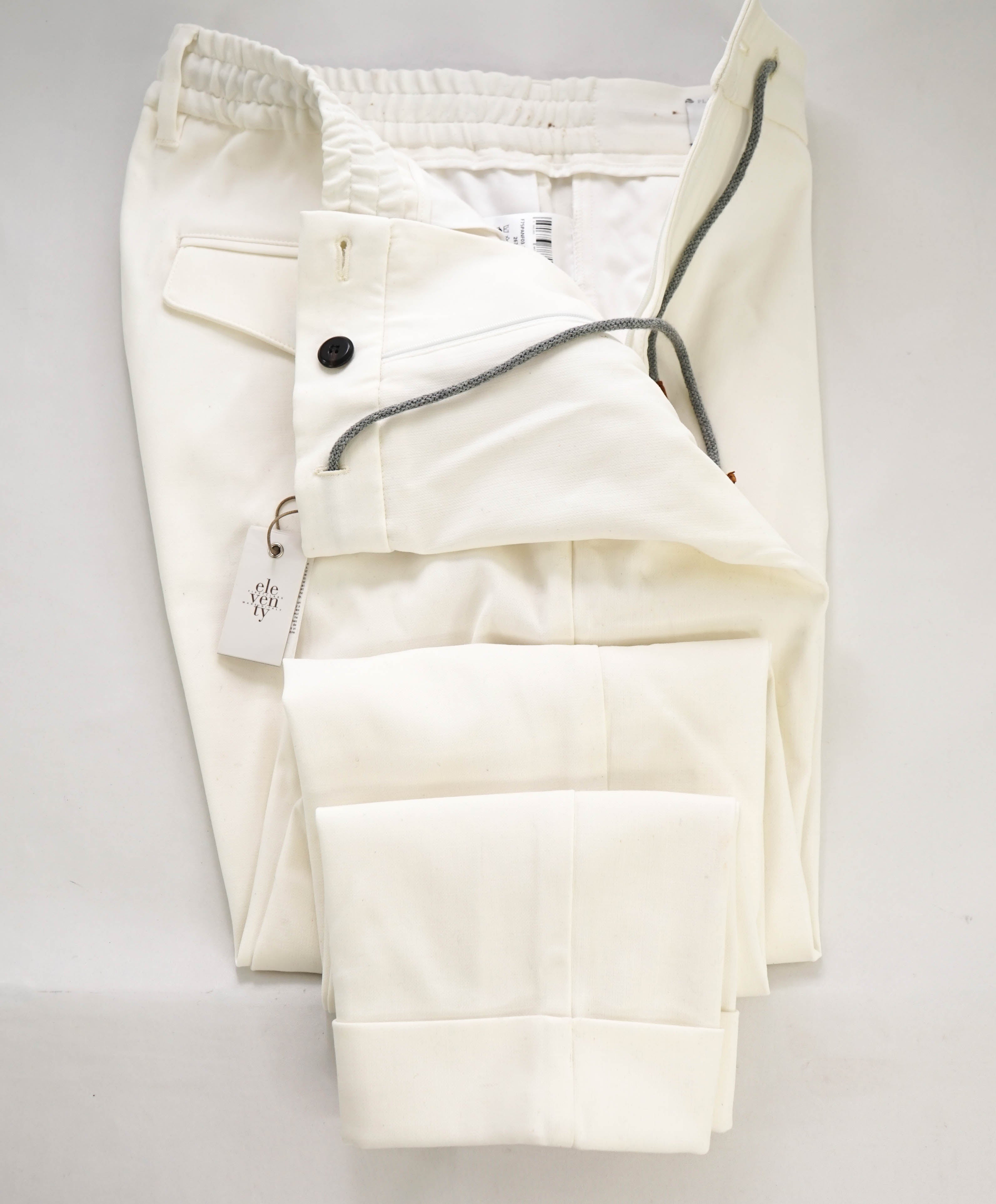 $695 ELEVENTY - JOGGER Ivory Cotton Suede Dress Pants- 33W