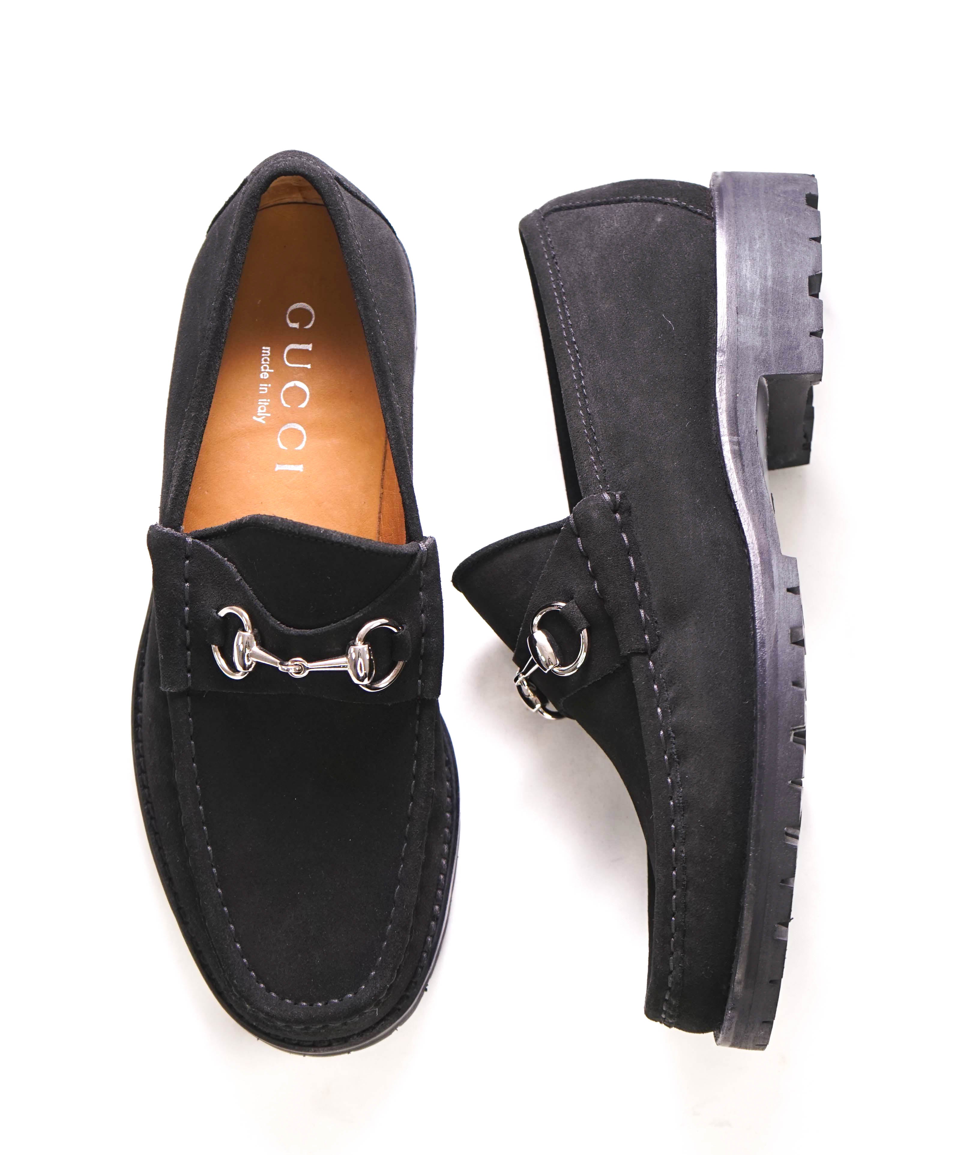 GUCCI - Horse-bit Loafers Black Suede Iconic Style - 9US (8.5 D G Stamped On Shoe)