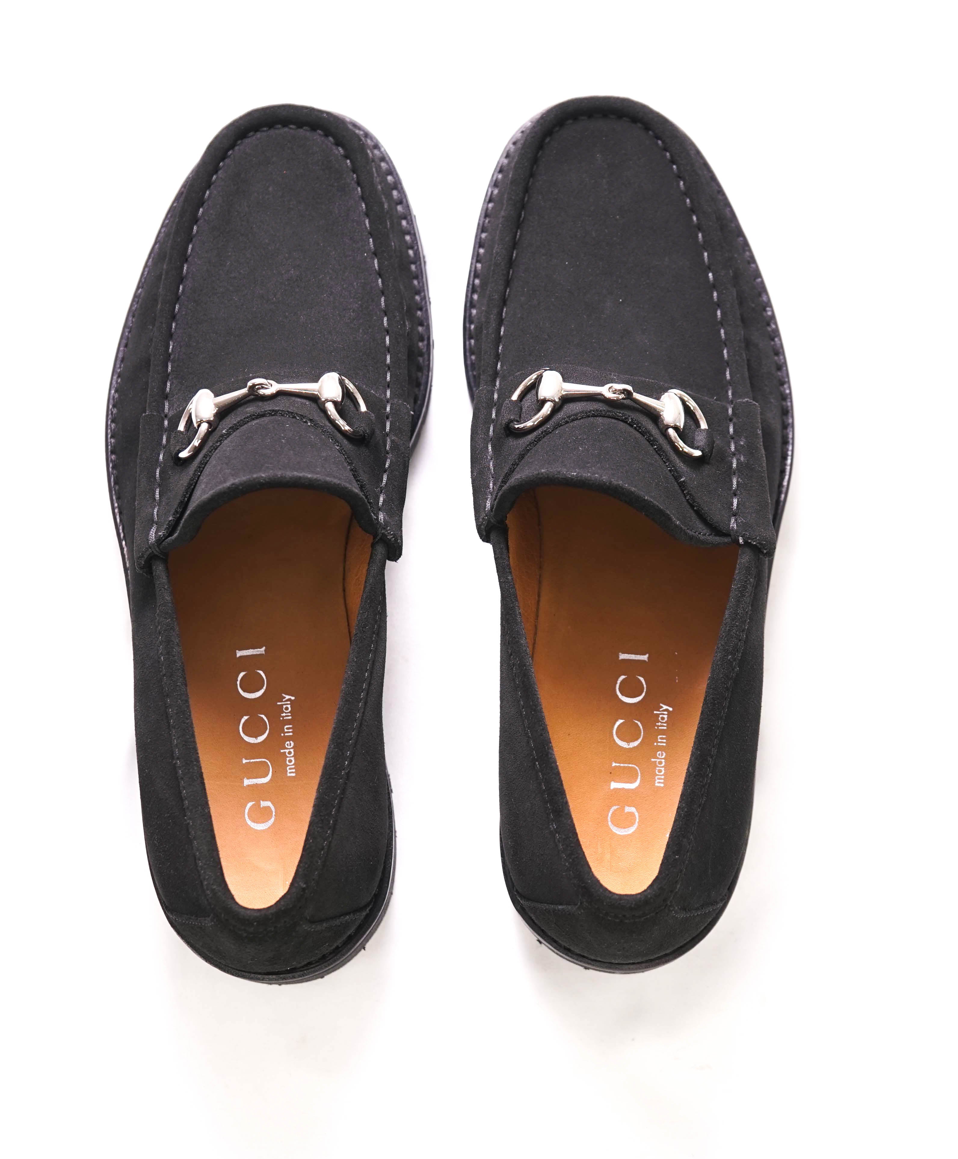 GUCCI - Horse-bit Loafers Black Suede Iconic Style - 9US (8.5 D G Stamped On Shoe)