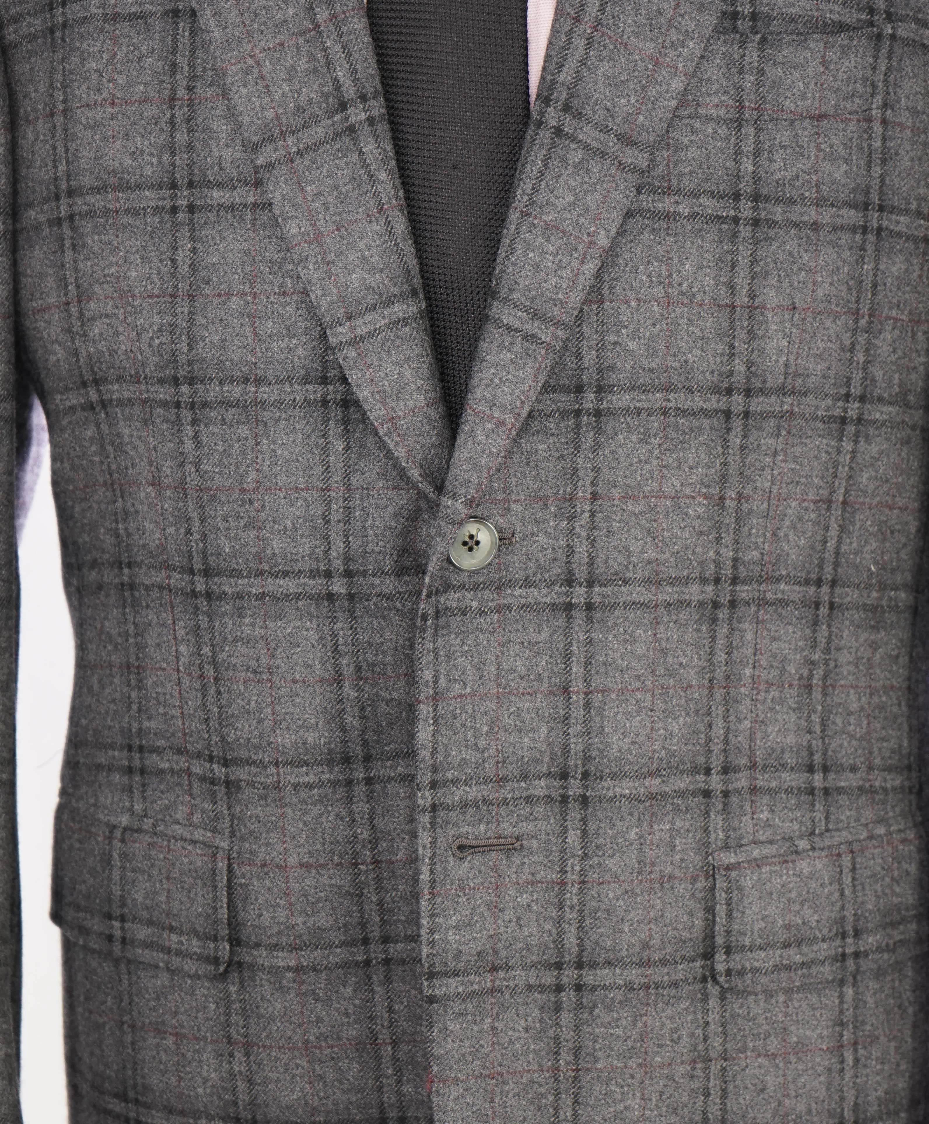 $4,695 ISAIA - WOOL / CASHMERE Gray Plaid Check "BASE S" Blazer - 42R