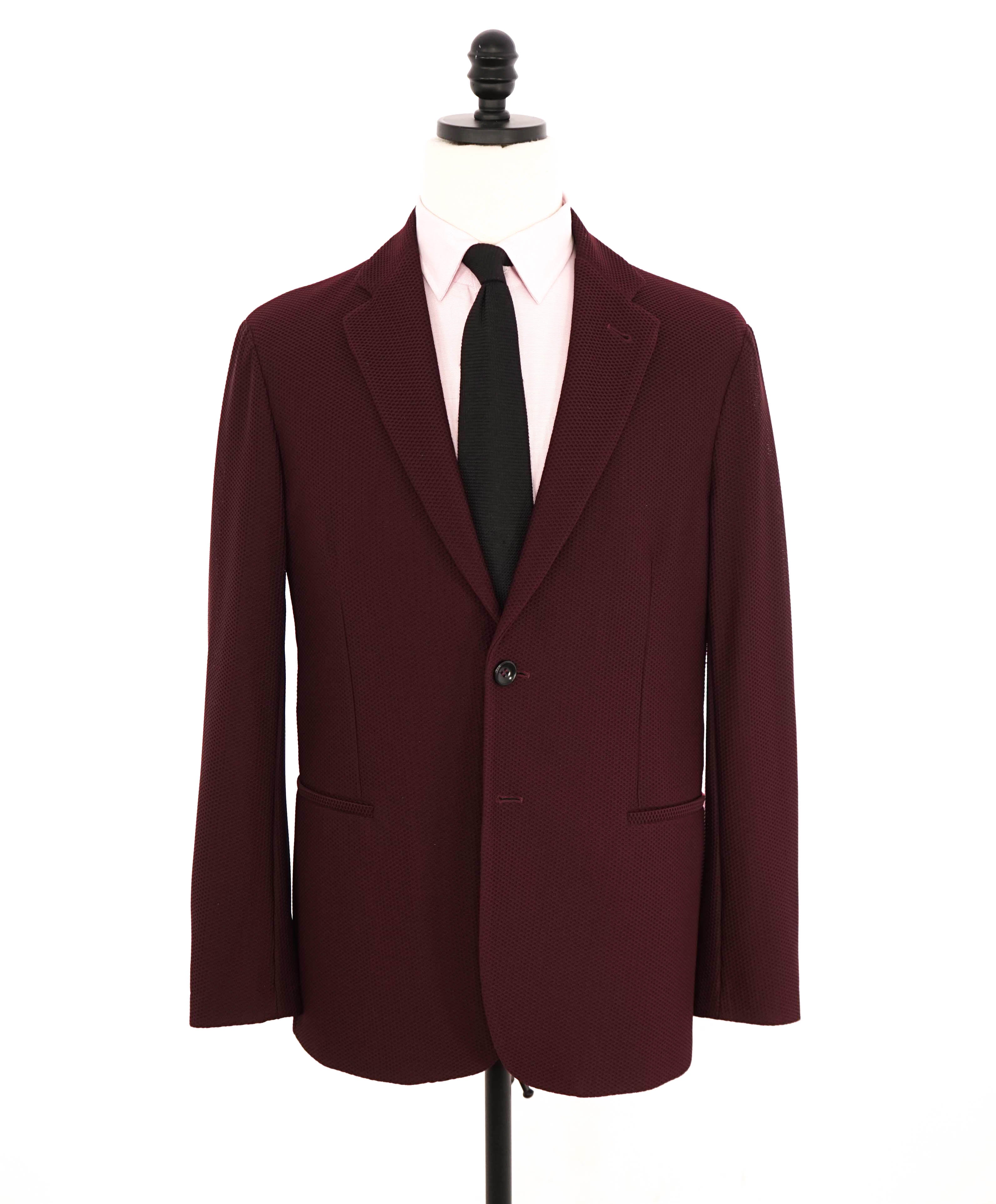 $2,995 GIORGIO ARMANI - Burgundy/Wine Net Jersey Style Breathable Stretch Blazer- 40R