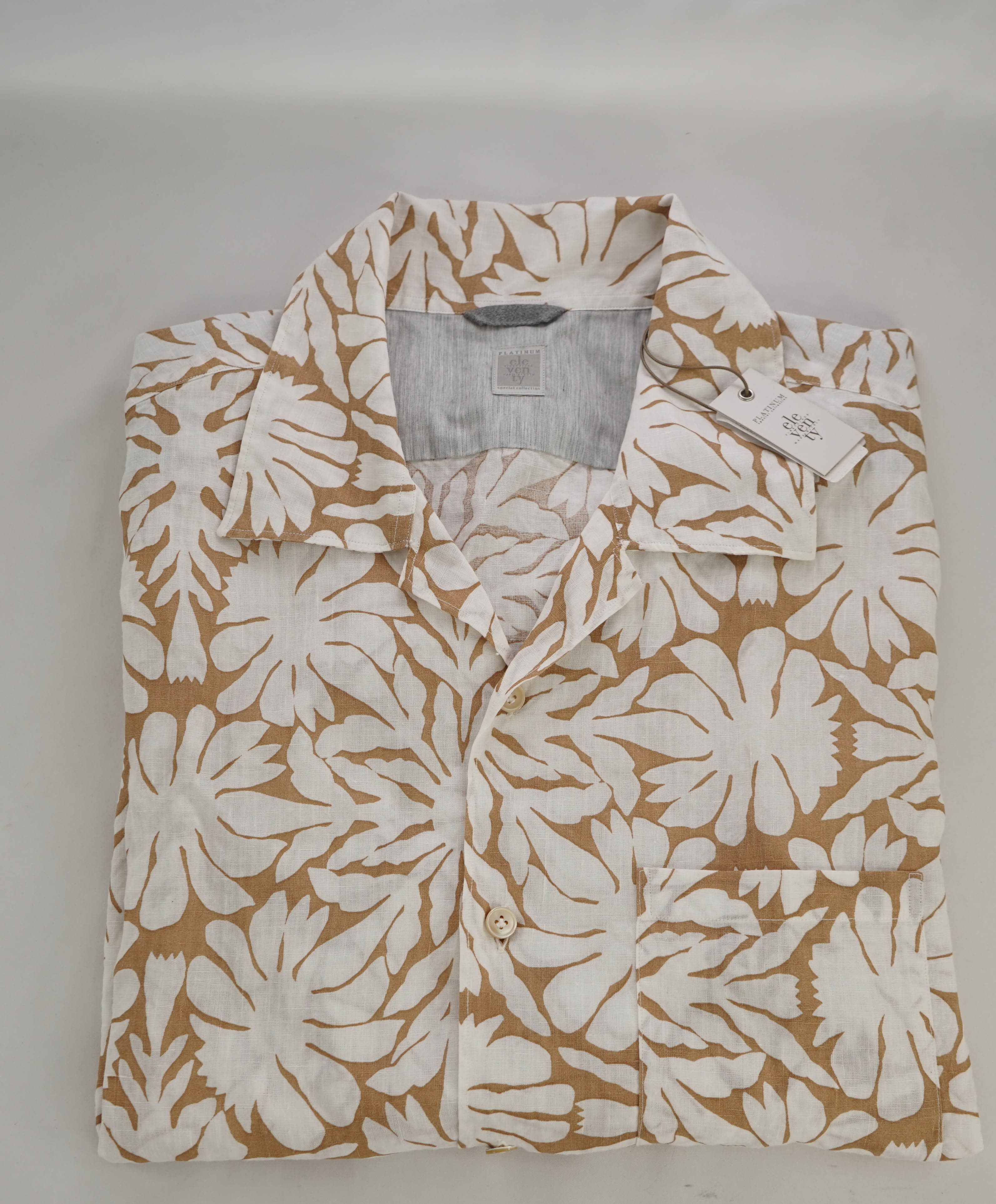 $395 ELEVENTY - *Abstract FLORAL* Havana Camp Collar Resort Shirt - L