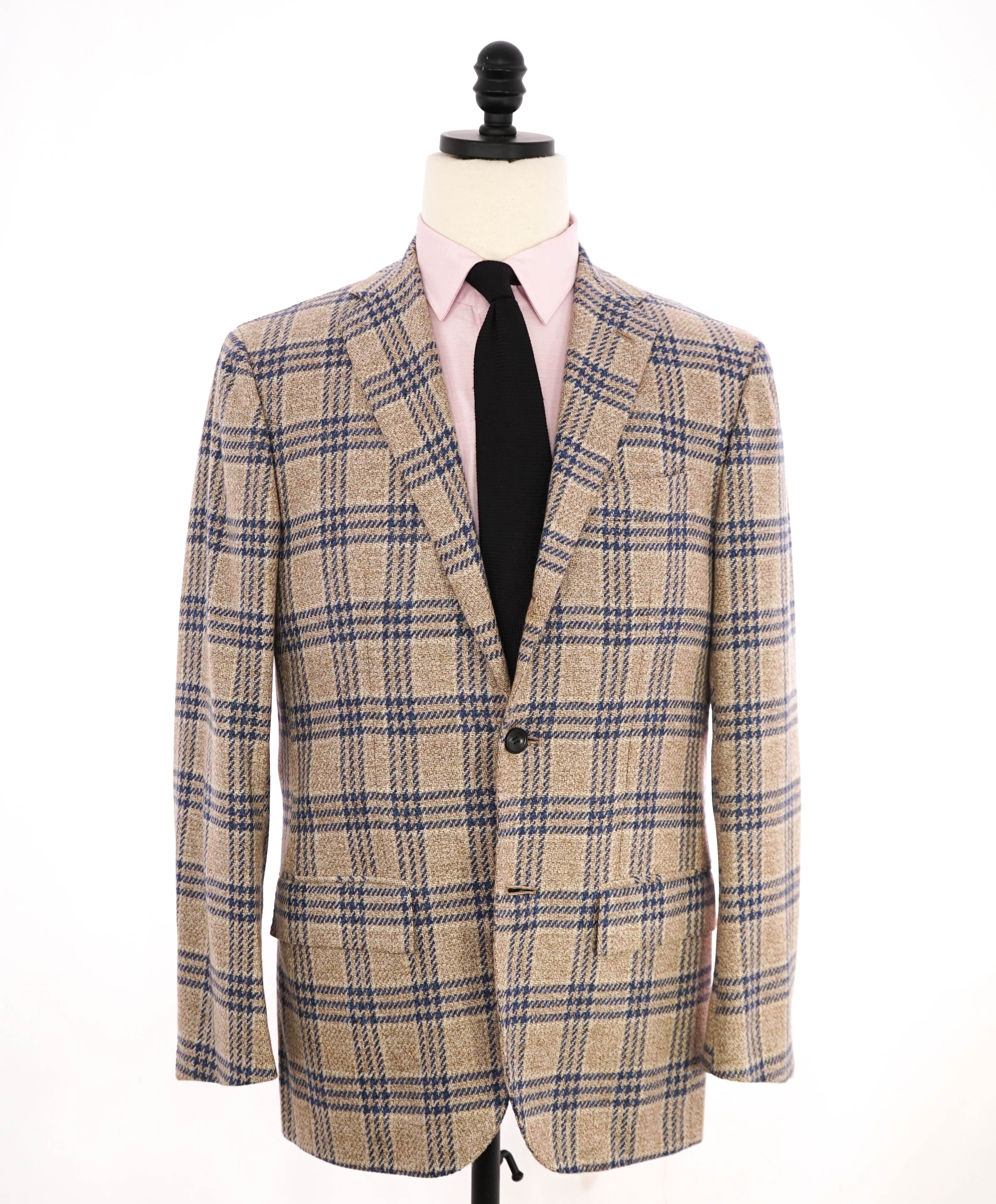 $9,600 KITON - *PURE CASHMERE* Camel Neutral & Blue Check Blazer - 38R