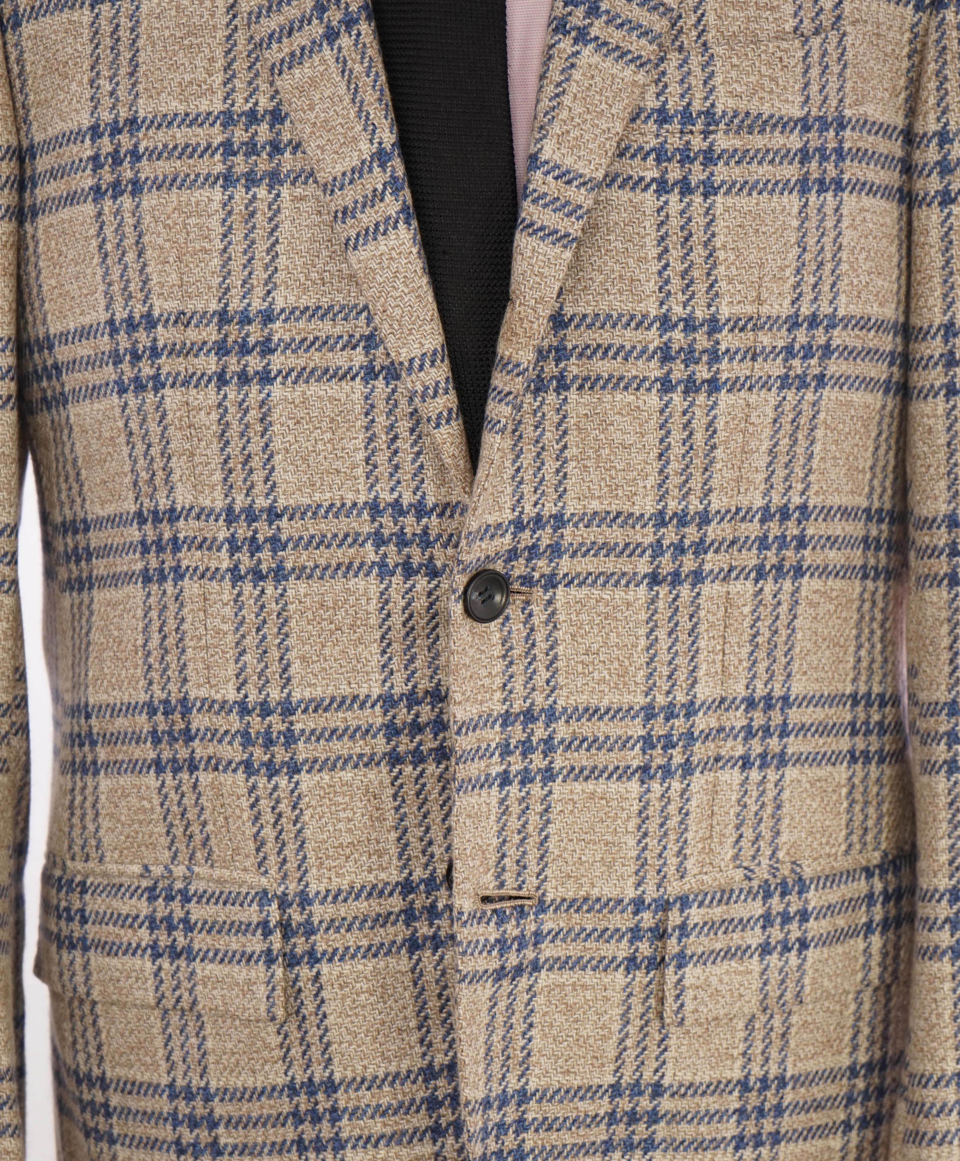 $9,600 KITON - *PURE CASHMERE* Camel Neutral & Blue Check Blazer - 38R