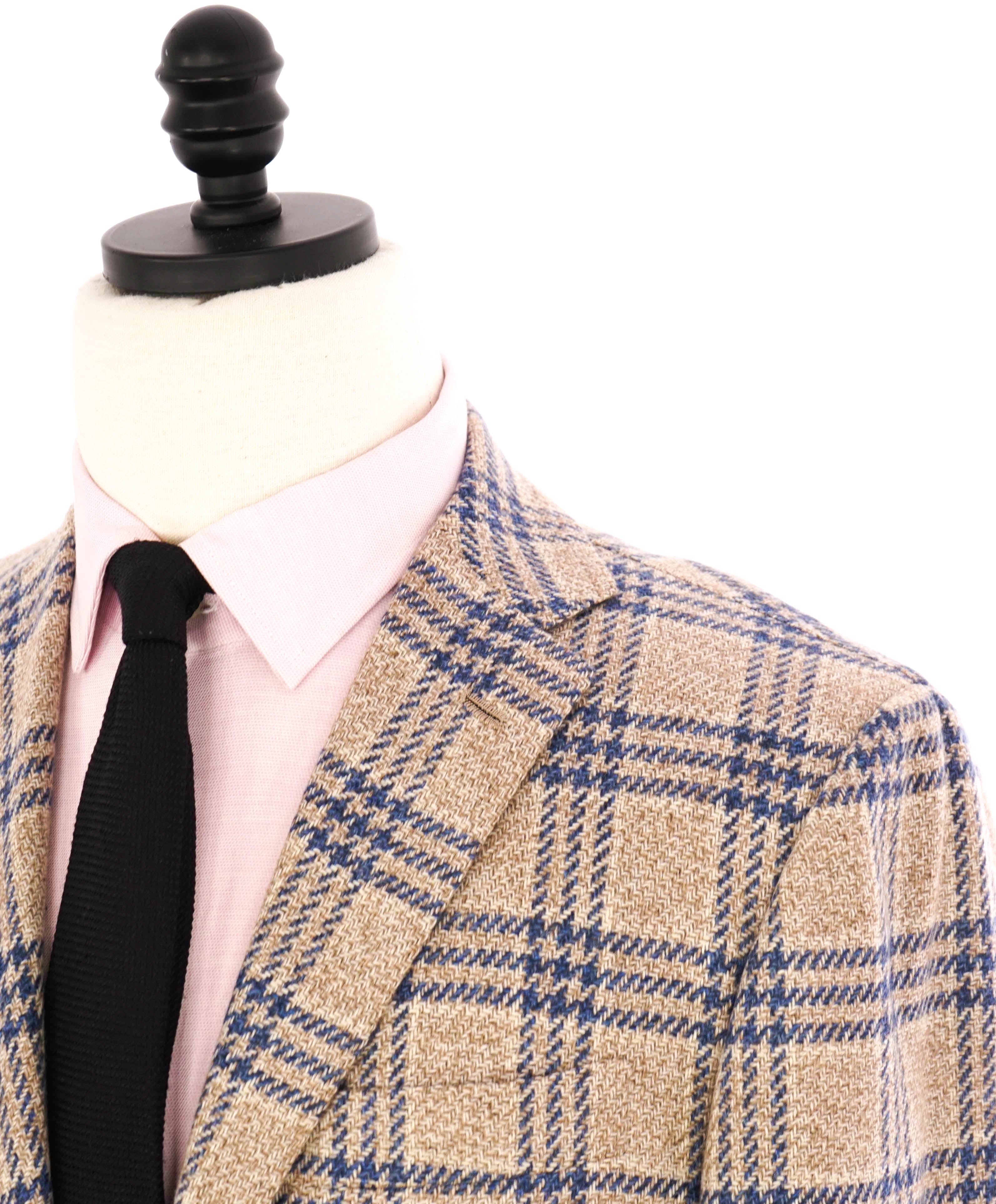 $9,600 KITON - *PURE CASHMERE* Camel Neutral & Blue Check Blazer - 38R