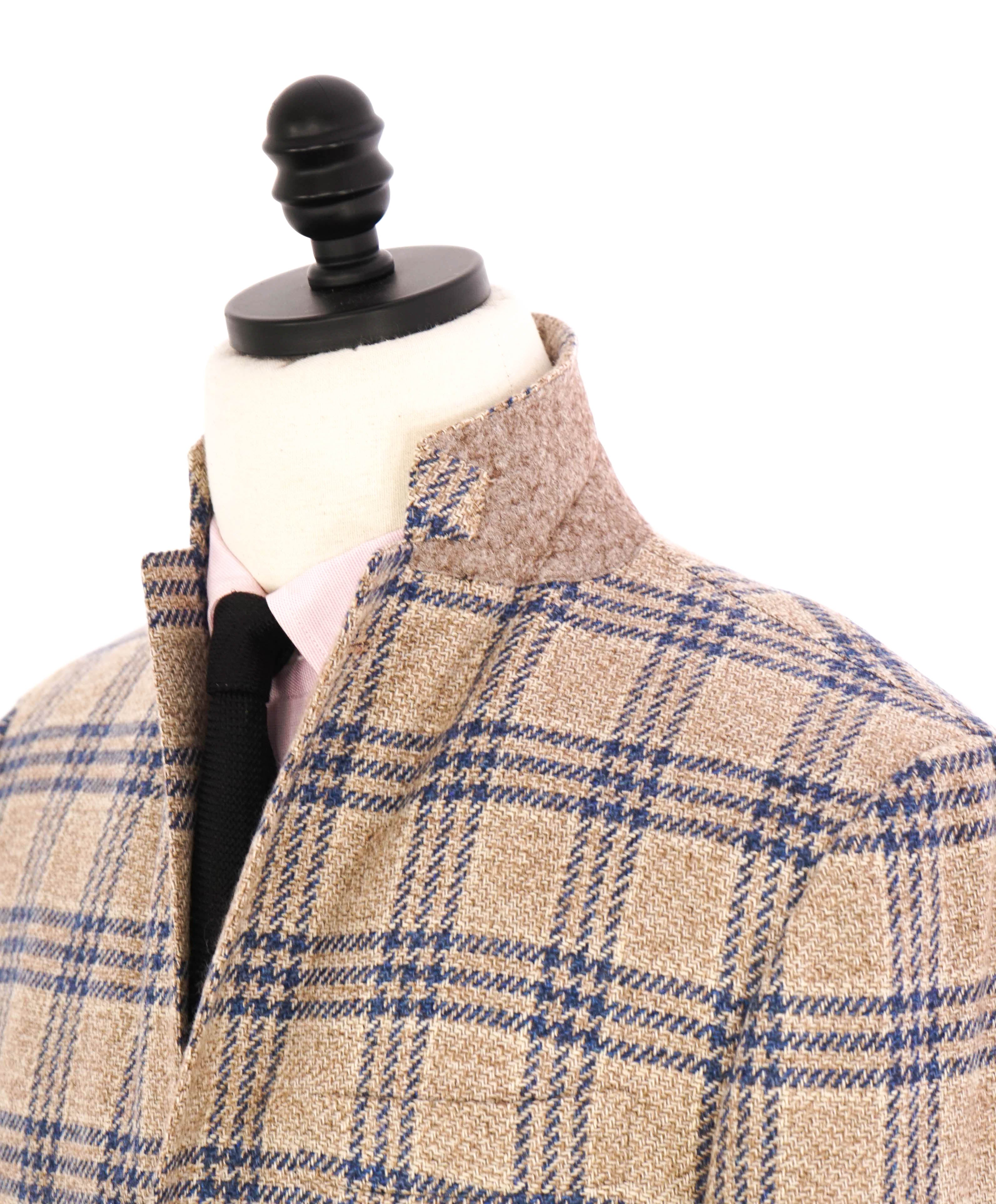 $9,600 KITON - *PURE CASHMERE* Camel Neutral & Blue Check Blazer - 38R