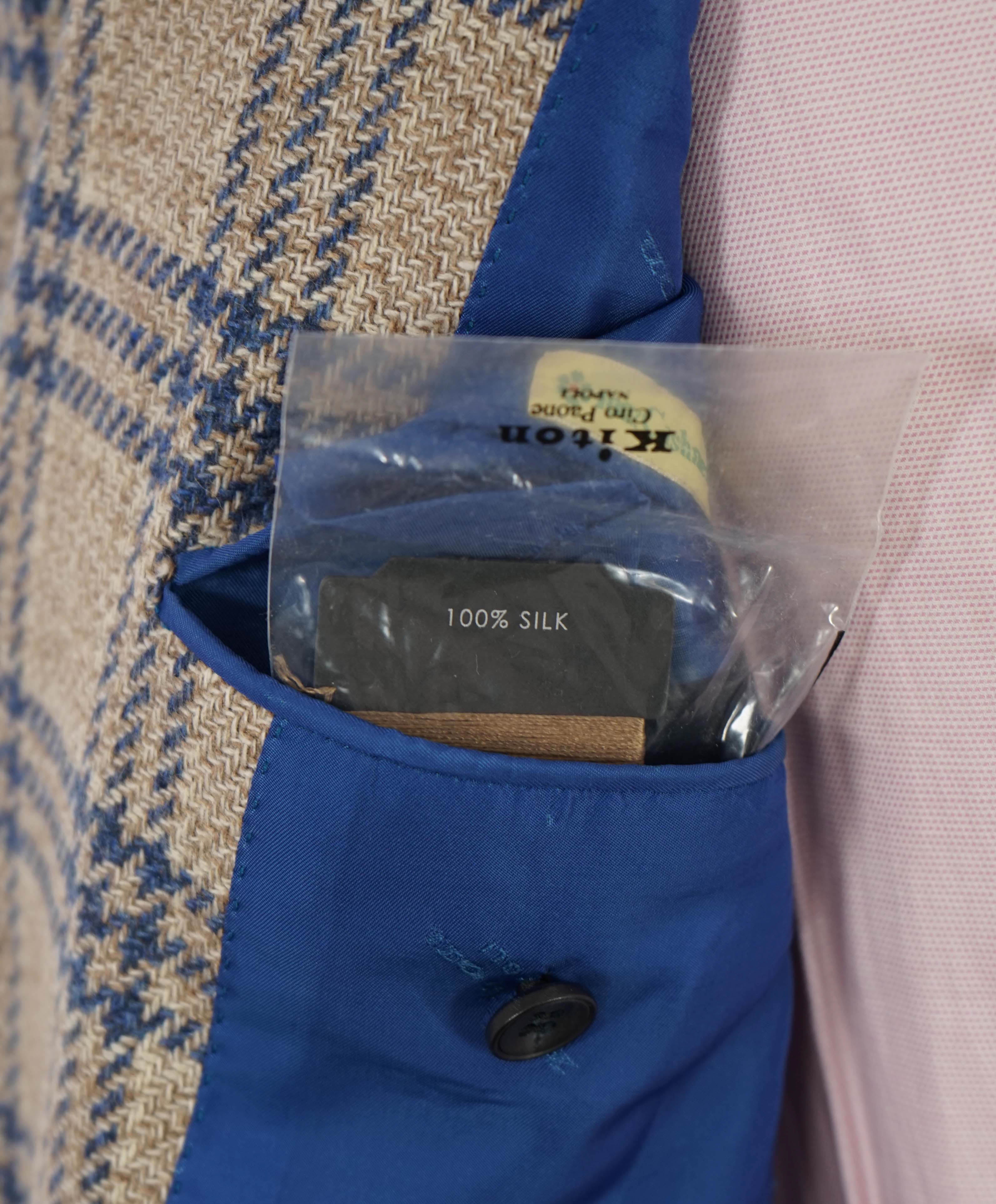 $9,600 KITON - *PURE CASHMERE* Camel Neutral & Blue Check Blazer - 38R