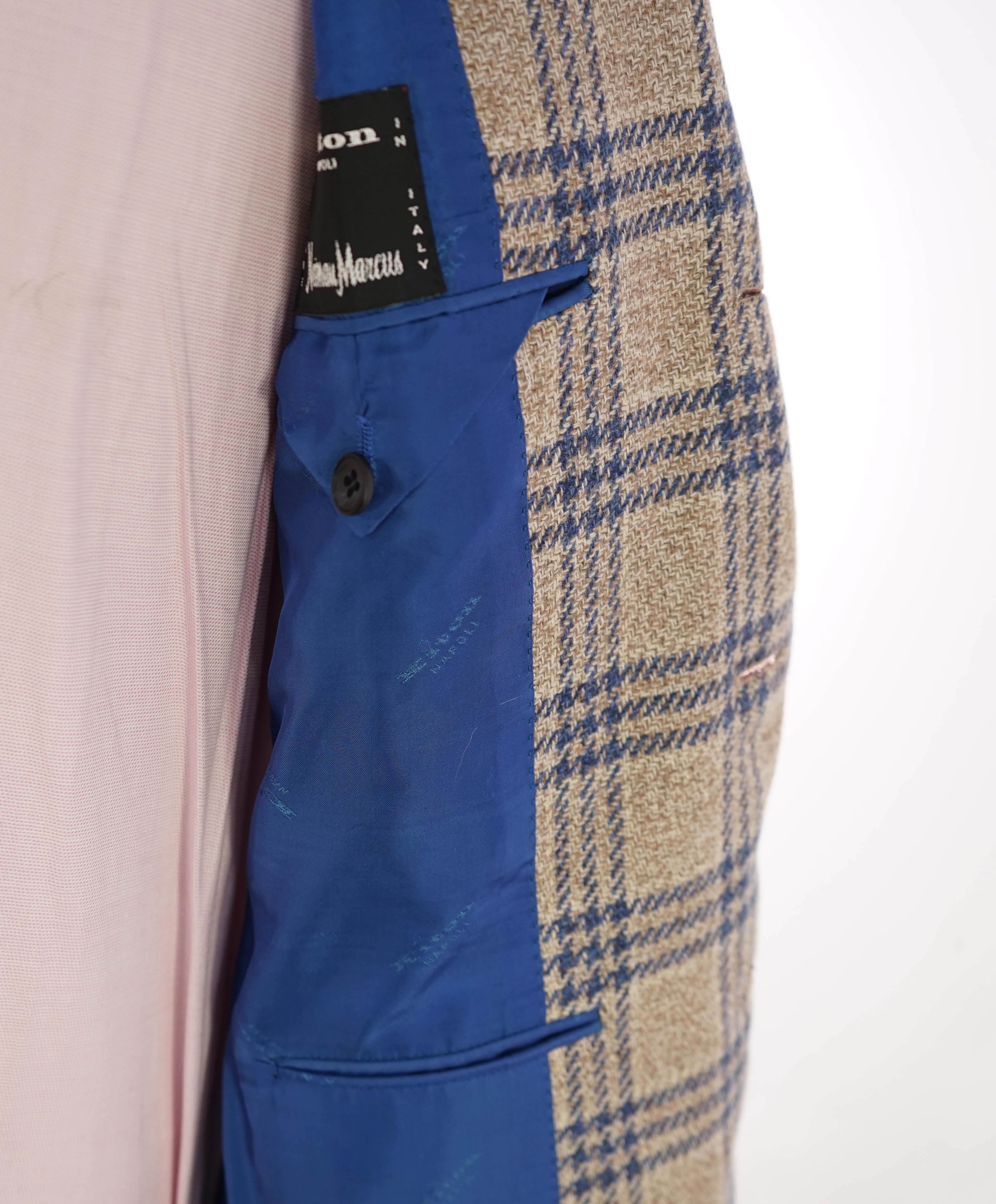 $9,600 KITON - *PURE CASHMERE* Camel Neutral & Blue Check Blazer - 38R