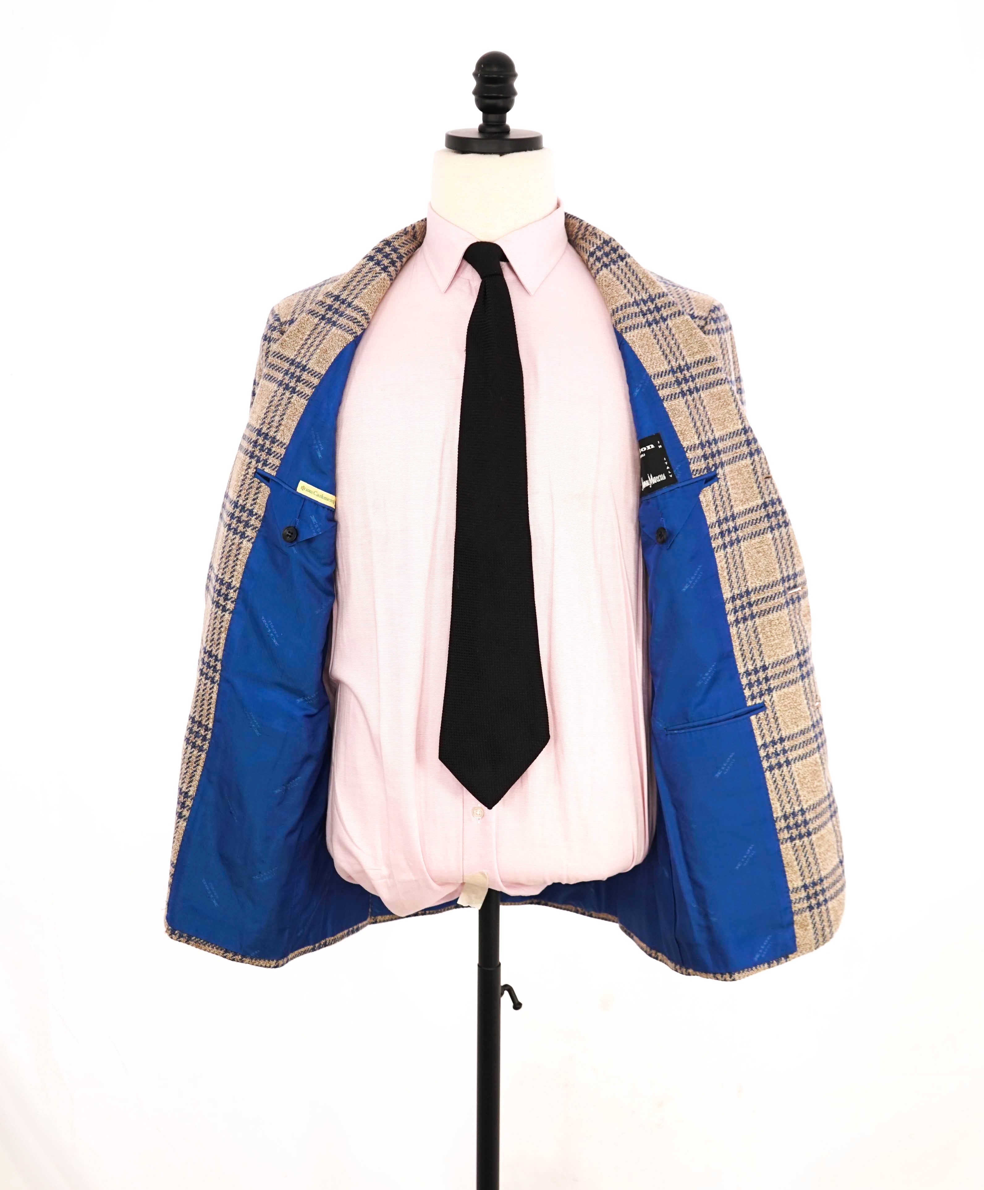 $9,600 KITON - *PURE CASHMERE* Camel Neutral & Blue Check Blazer - 38R