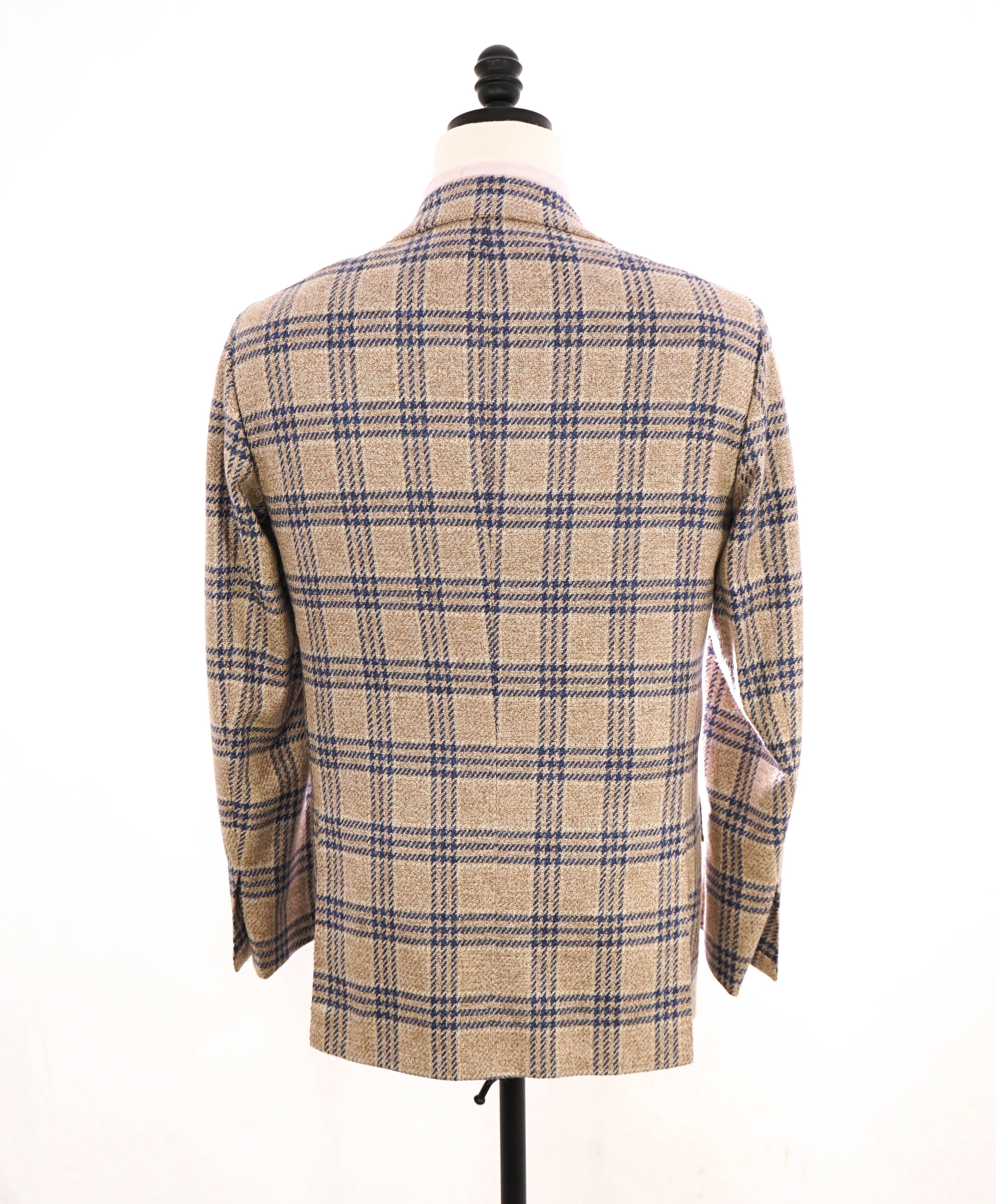 $9,600 KITON - *PURE CASHMERE* Camel Neutral & Blue Check Blazer - 38R