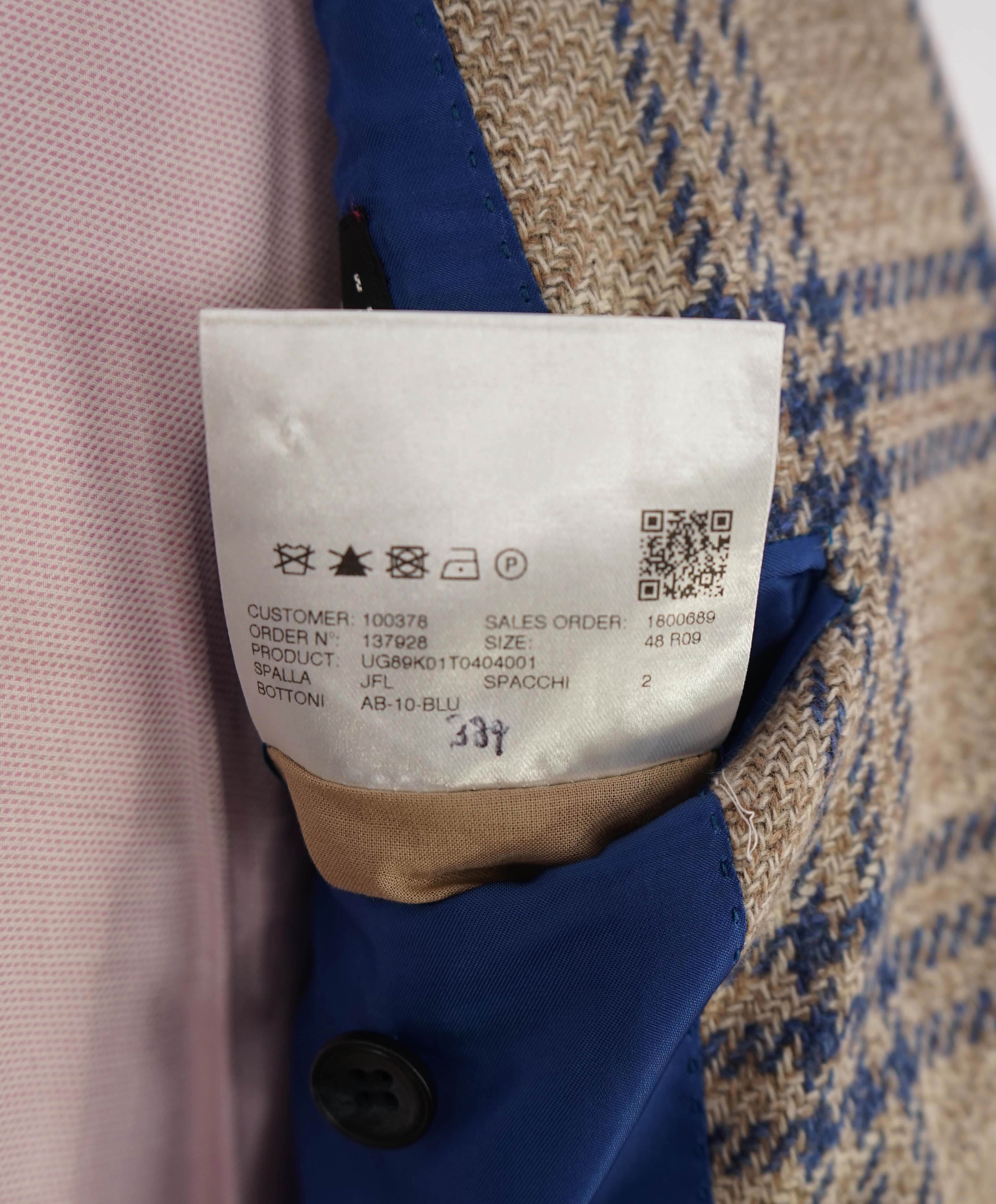 $9,600 KITON - *PURE CASHMERE* Camel Neutral & Blue Check Blazer - 38R