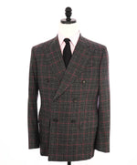 $5,750 ISAIA - "BASE MUSA" Gray & Red Check DOUBLE BREASTED Wool Suit - 40R