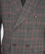 $5,750 ISAIA - "BASE MUSA" Gray & Red Check DOUBLE BREASTED Wool Suit - 40R