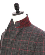 $5,750 ISAIA - "BASE MUSA" Gray & Red Check DOUBLE BREASTED Wool Suit - 40R