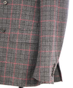 $5,750 ISAIA - "BASE MUSA" Gray & Red Check DOUBLE BREASTED Wool Suit - 40R