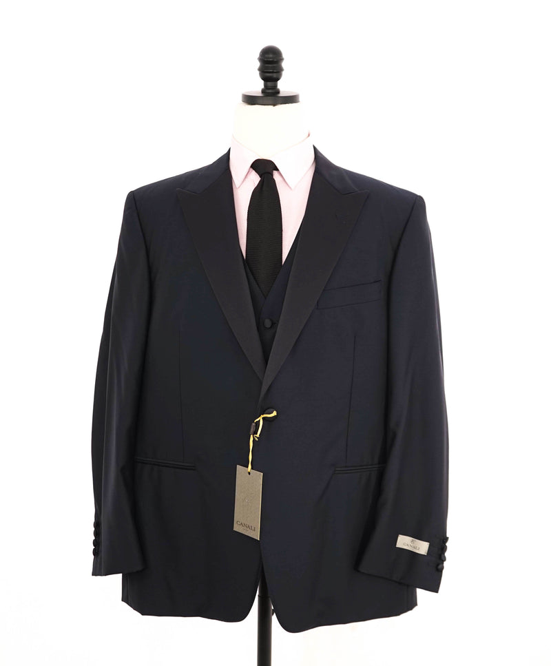 $2,795 CANALI - 1-Btn Navy Blue *3-PIECE* Peak Lapel Tuxedo Suit - 46S