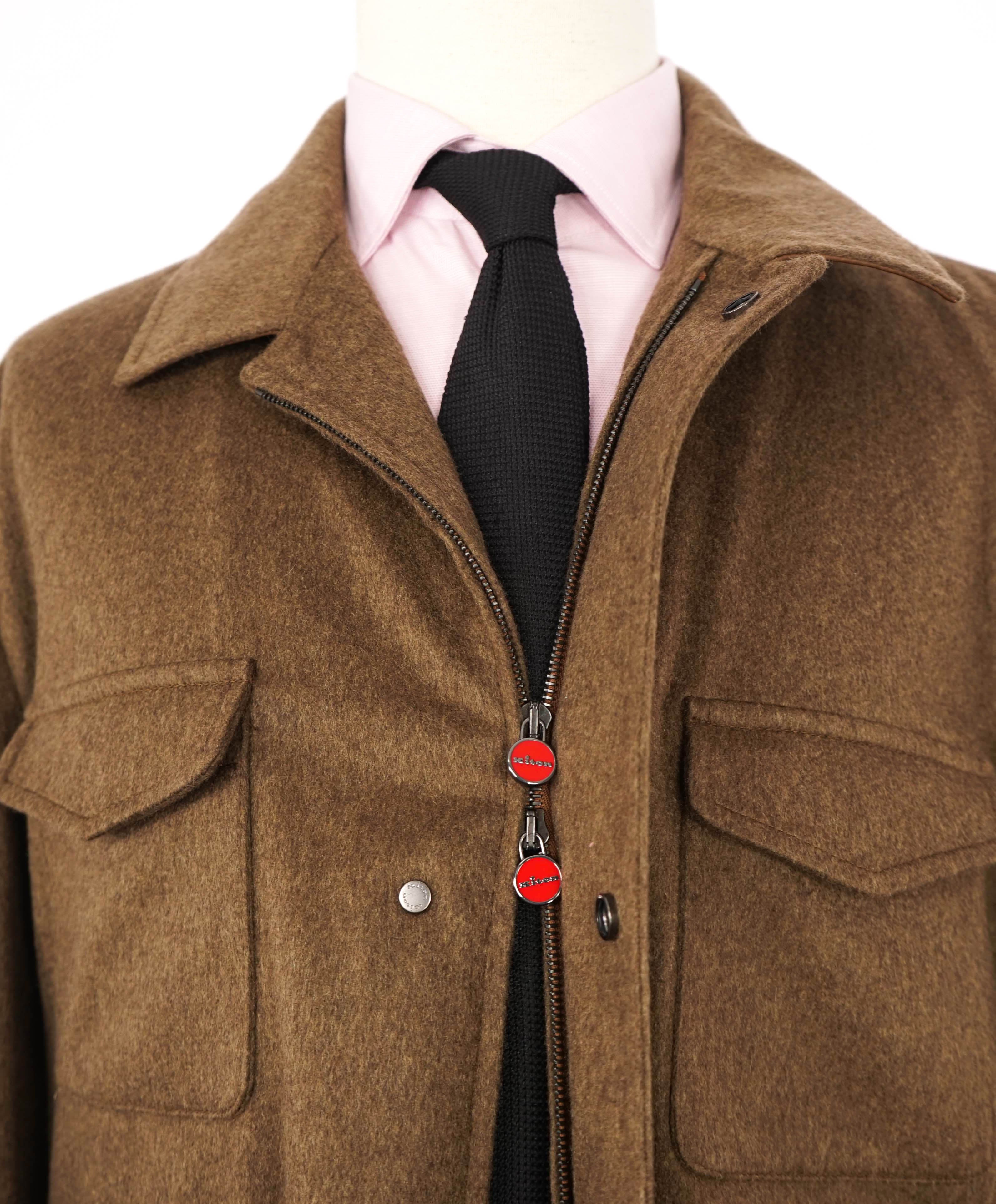 $14,545 KITON - *100% PURE CASHMERE* Brown Leather Jacket Top Coat - 48R