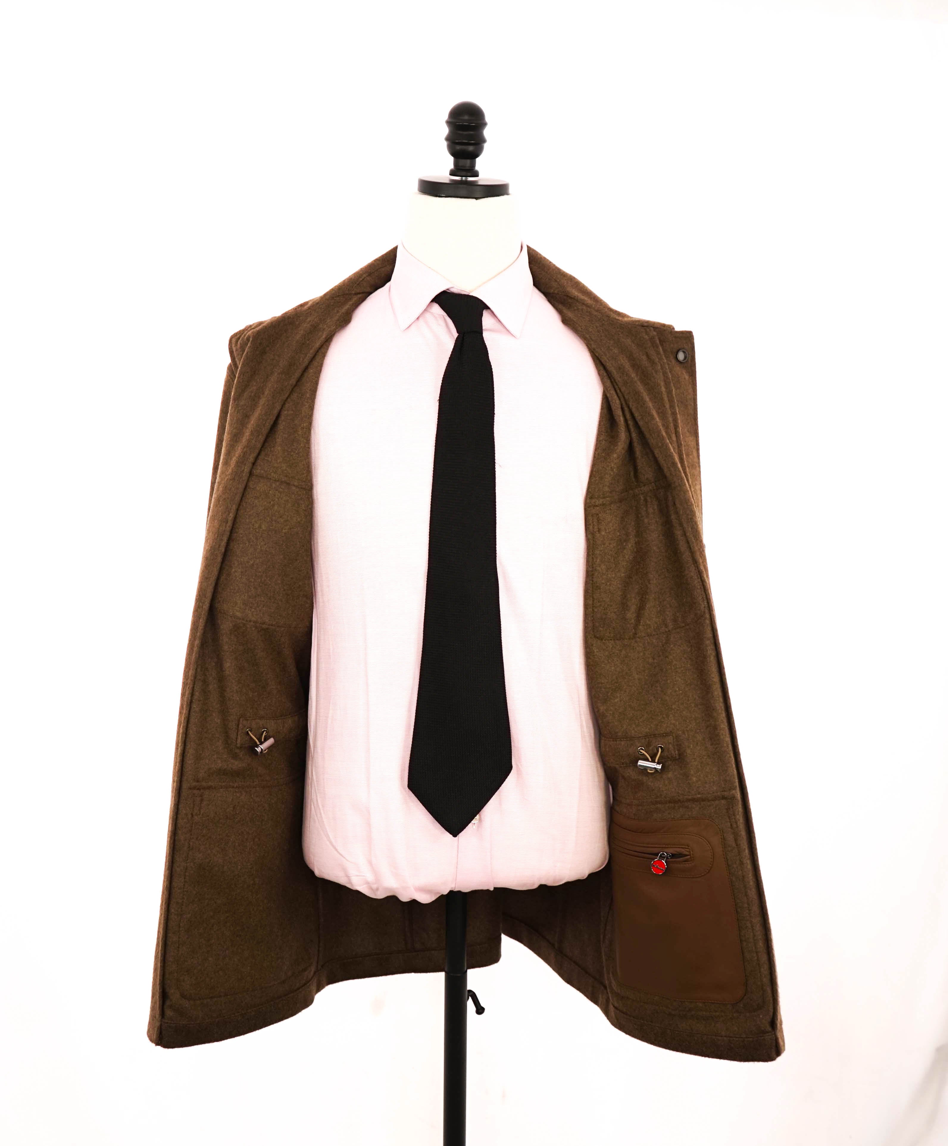 $14,545 KITON - *100% PURE CASHMERE* Brown Leather Jacket Top Coat - 48R